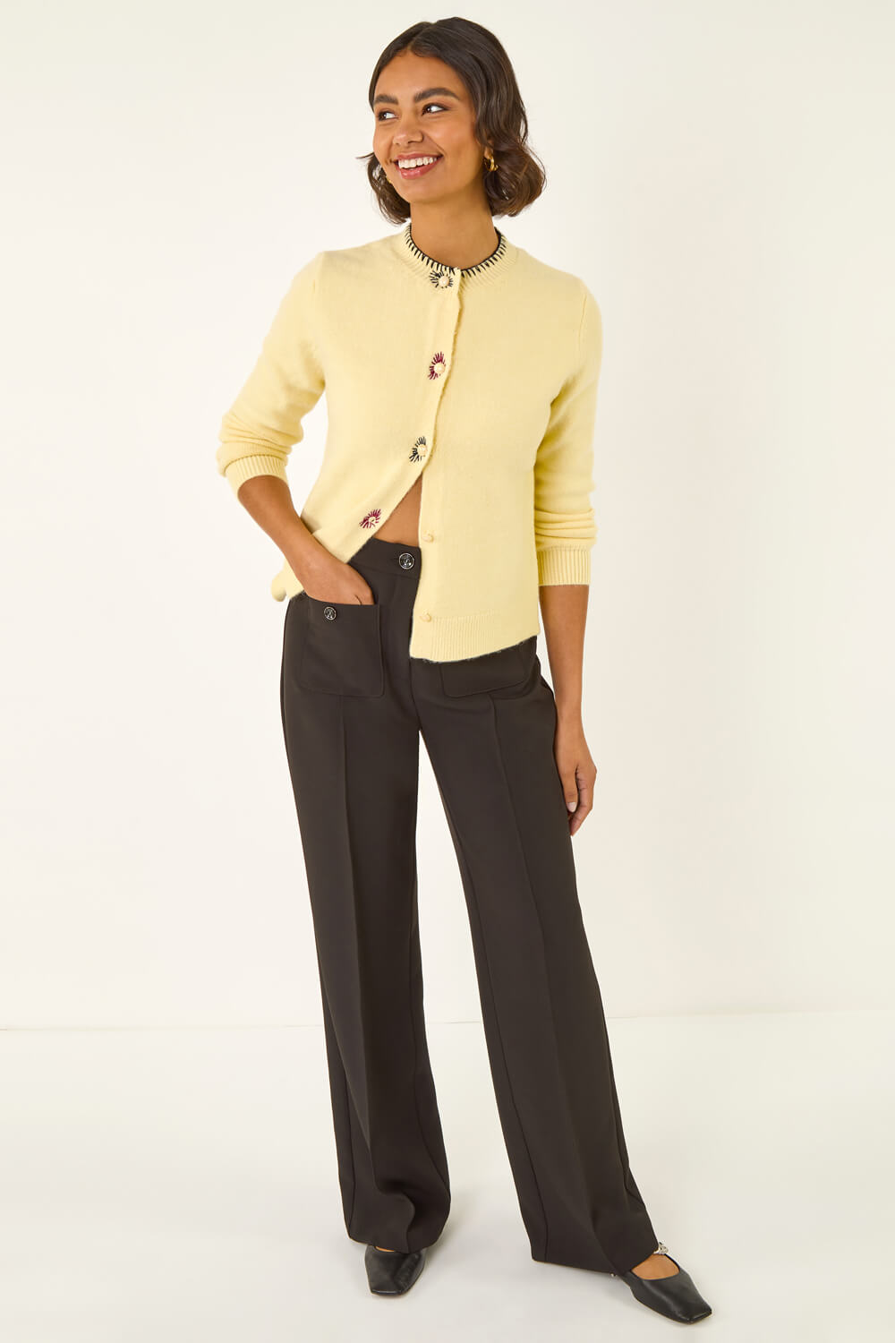 Black Pocket Button Smart Trousers, Image 1 of 5