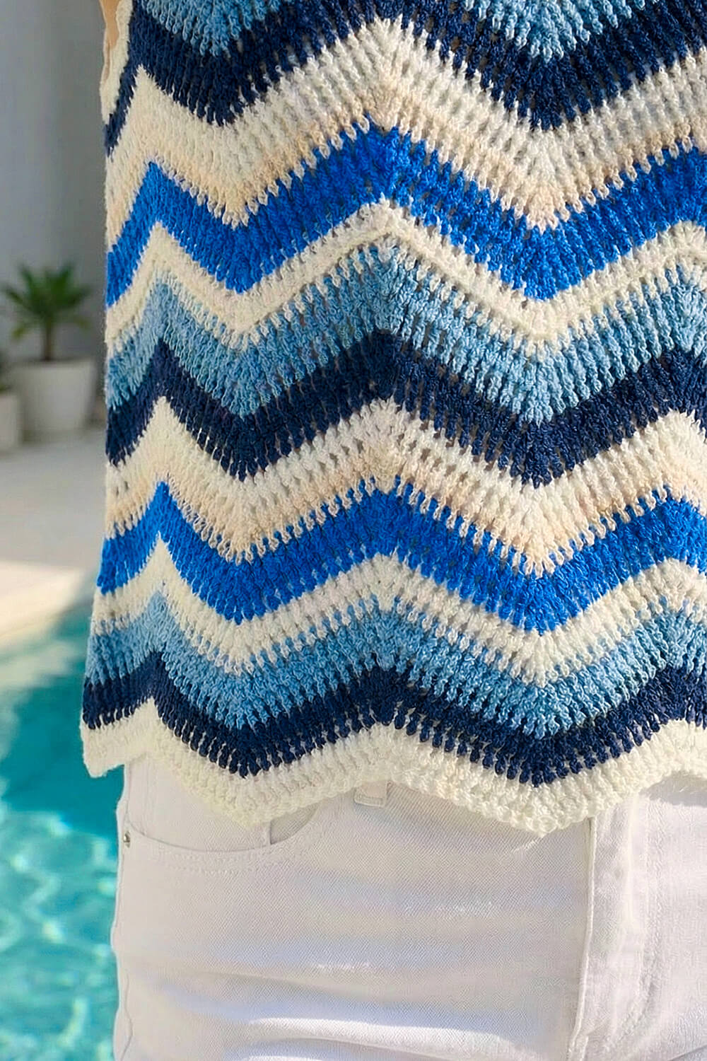 Blue Zig Zag Stripe Crochet Knit Vest, Image 5 of 4