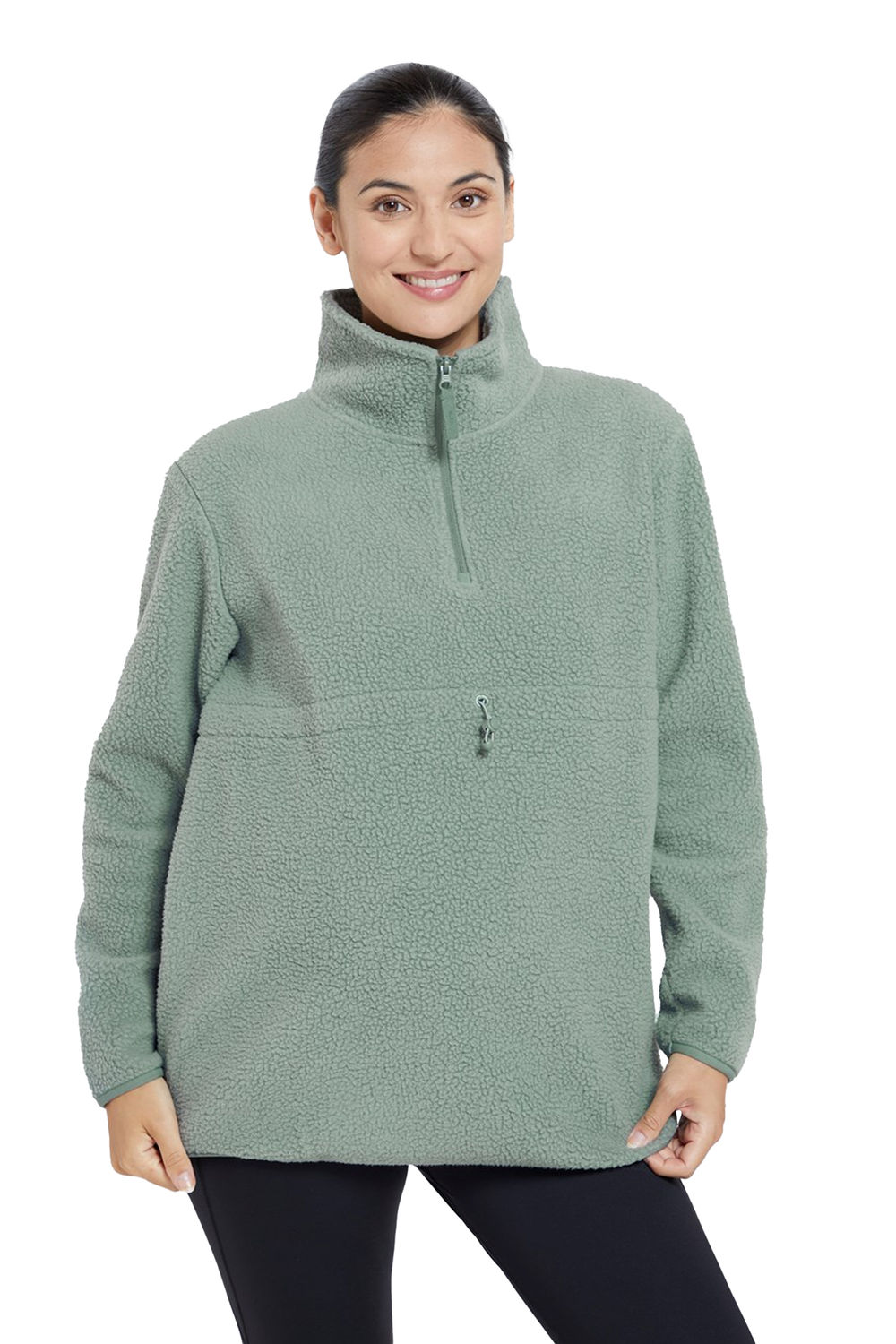 Khaki Cosy Sherpa Half Zip Maternity Fleece Top, Image 6 of 6