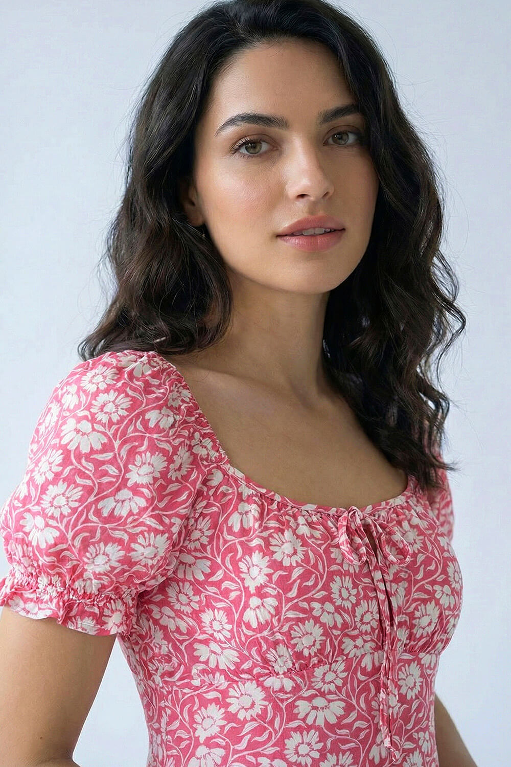 Light Pink Dusk Floral Tie Front Dress, Image 6 of 6