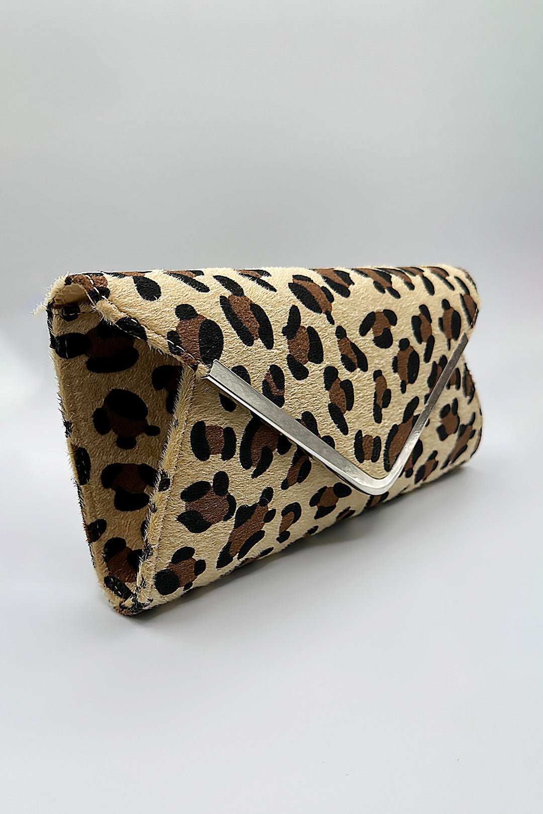 Cream Leopard Clutch Bag In Light Beige
