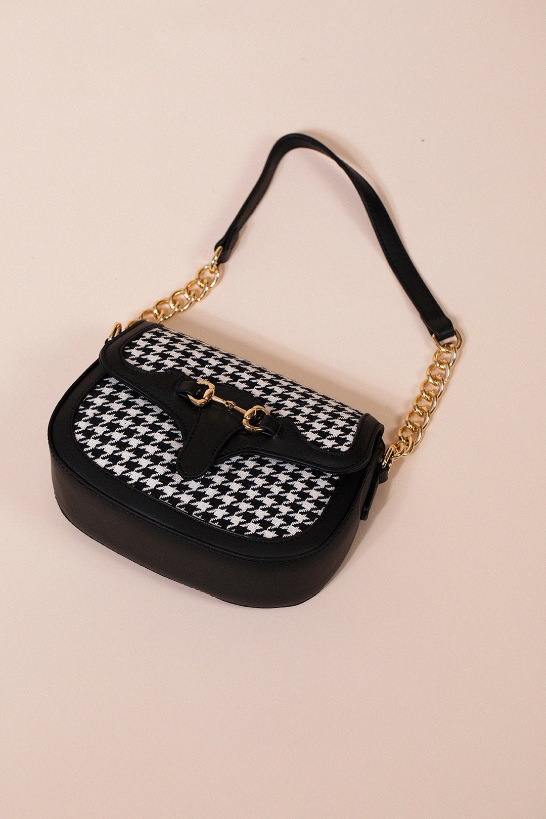 Black Houndstooth Shoulder Bag in Black & White, Image 4 of 4