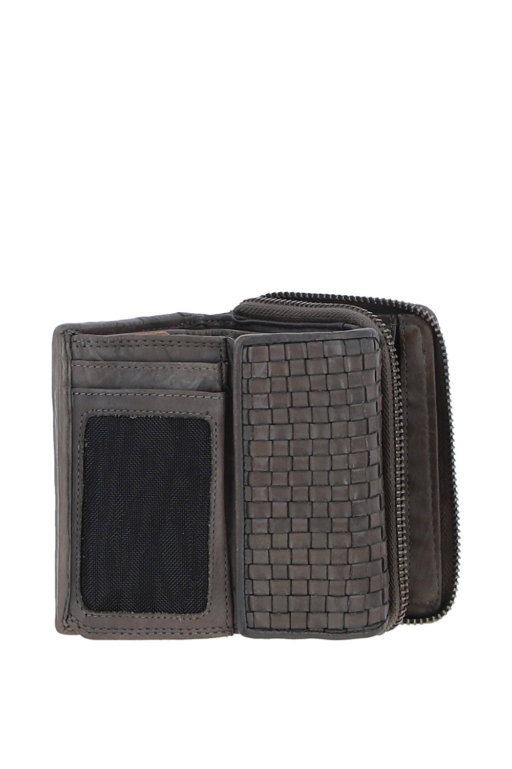 Dark Grey Vintage Woven Leather 7 Card Purse, Image 2 of 4
