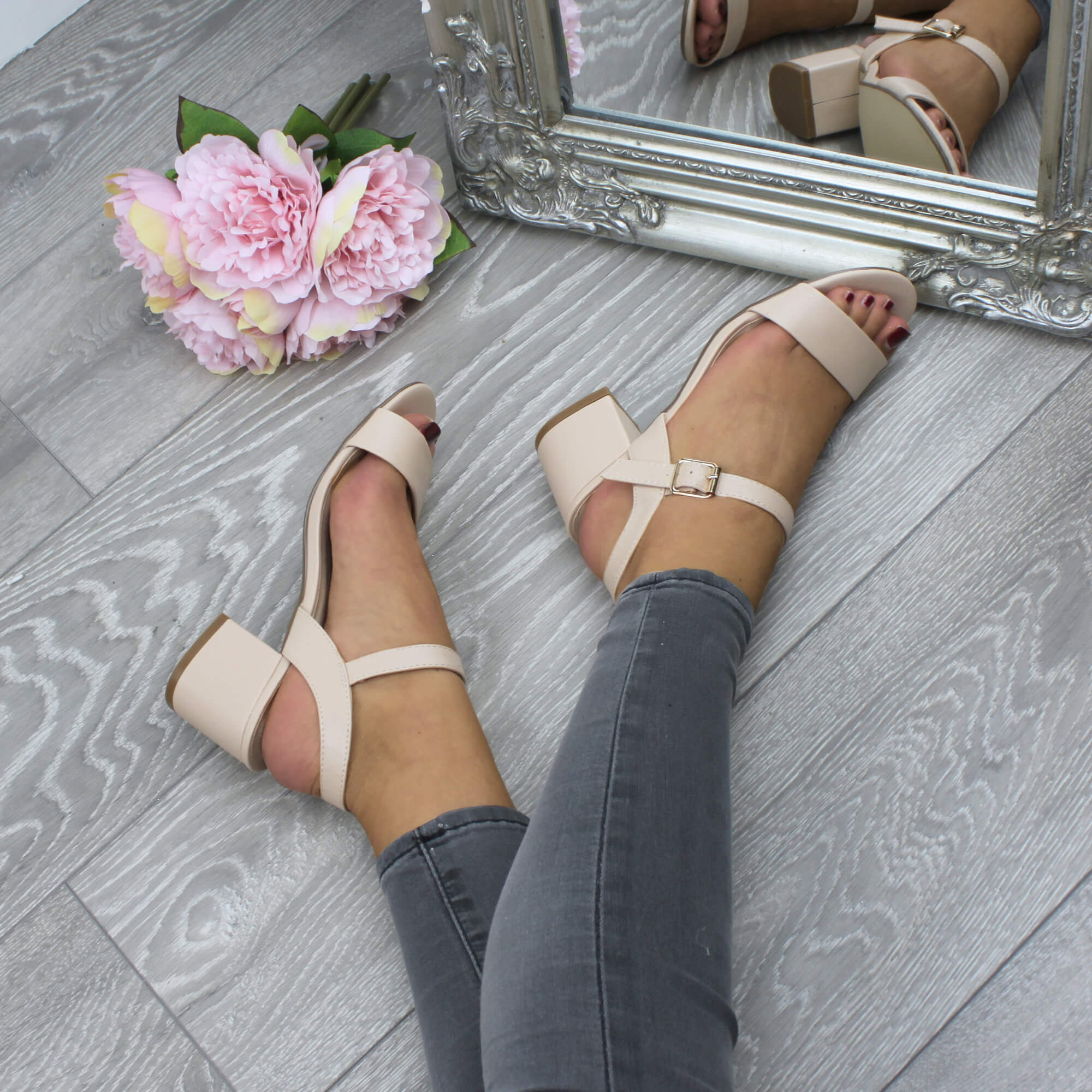 Natural AJVANI Natural Mid Block Heel Strappy Sandals, Image 5 of 6