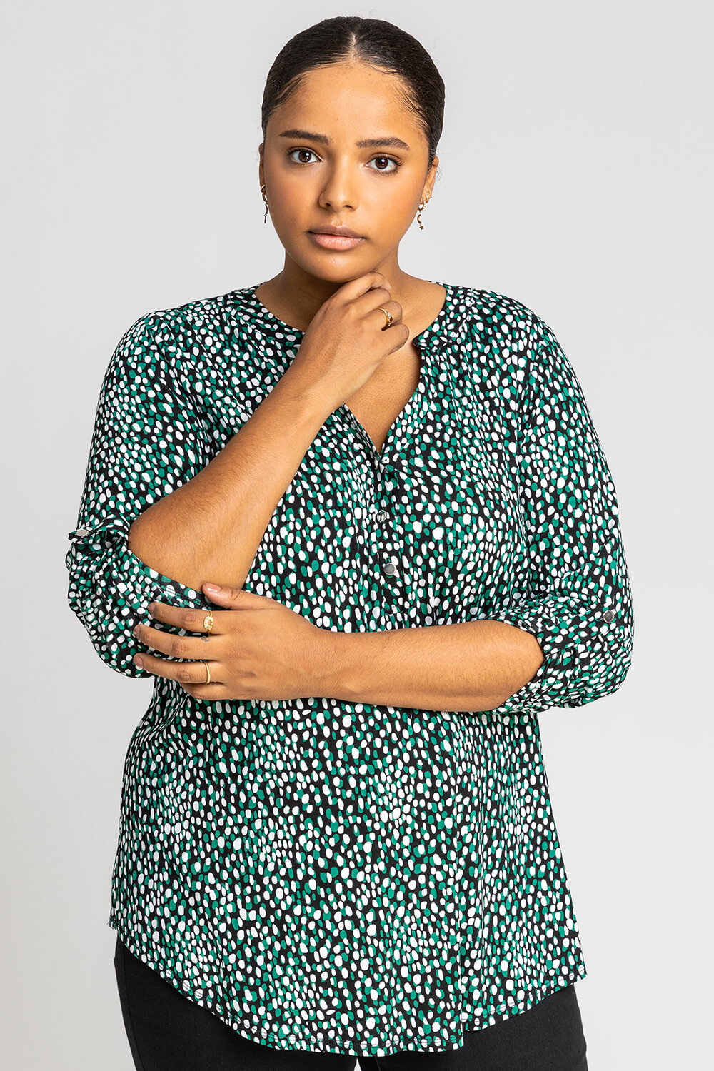 Green Curve Abstract Spot Print Top, Image 1 of 4