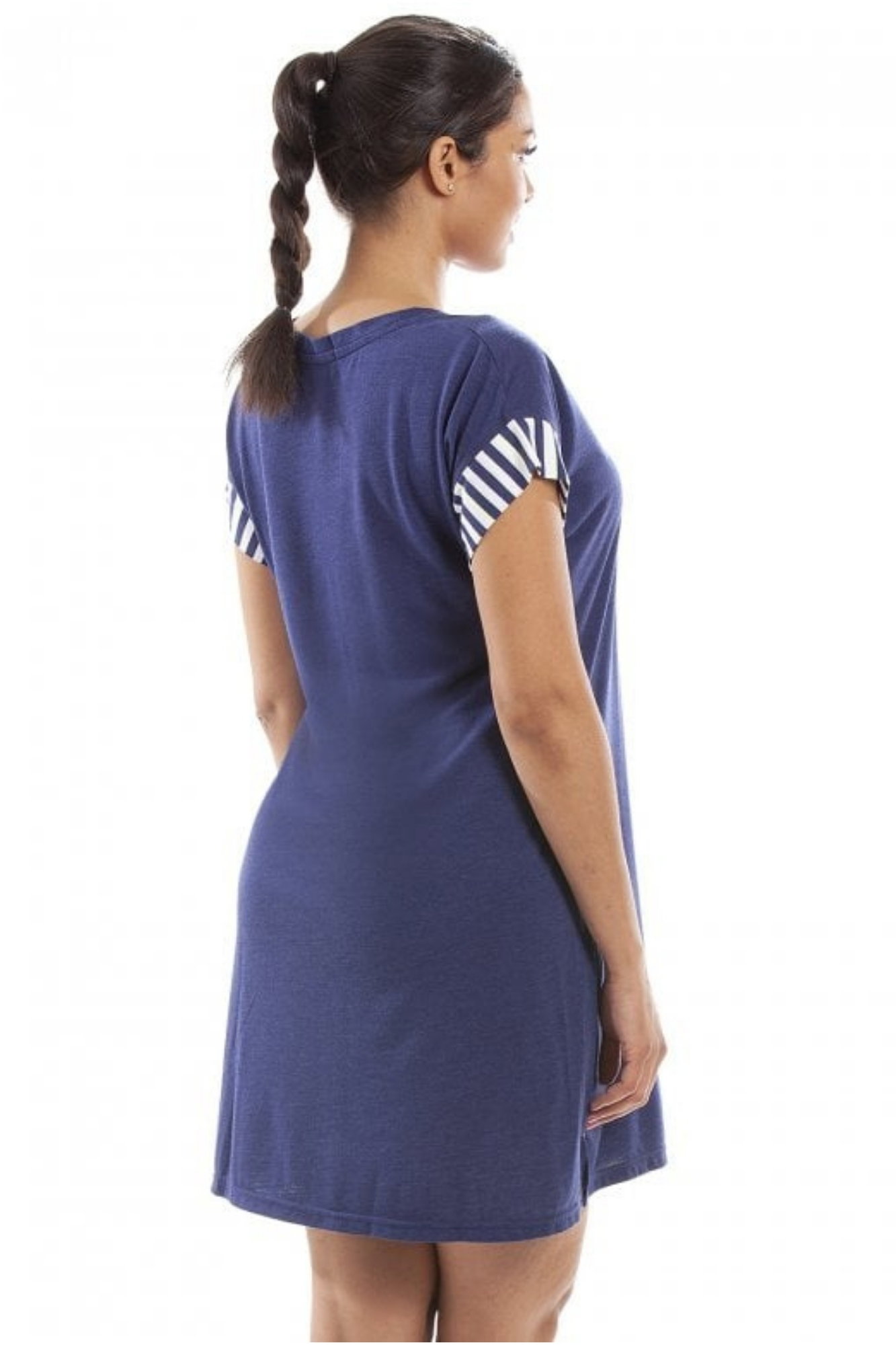 Navy Camille Lingerie Navy Short Sleeve Plain Nightshirt With Heart Motif, Image 3 of 4