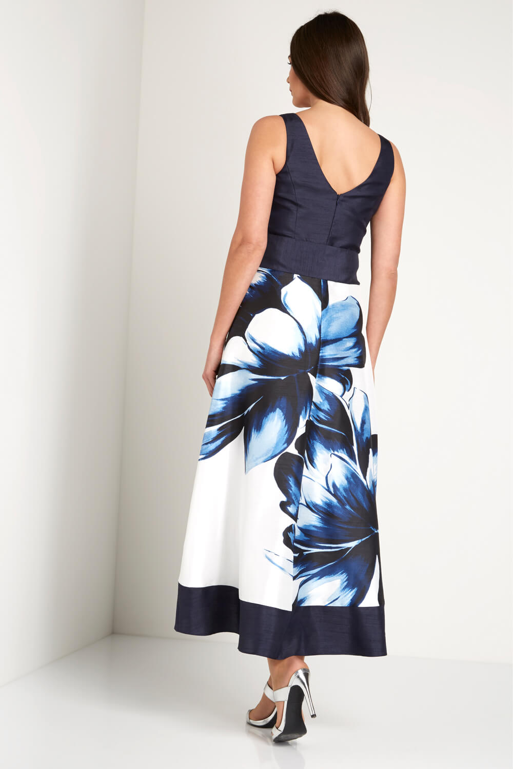 Navy Floral Placement Maxi Dress, Image 4 of 4