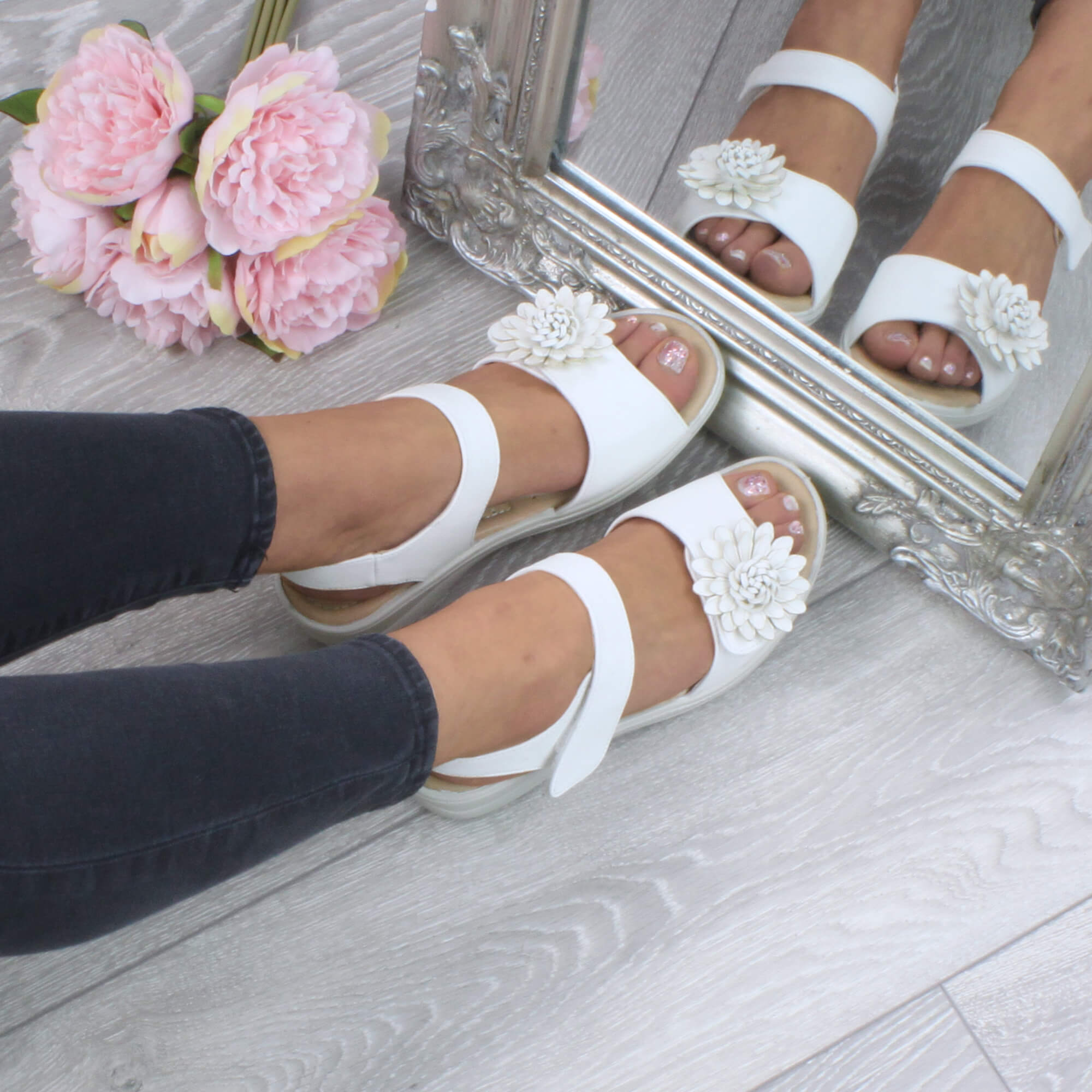 White AJVANI White Comfort Touch Close Sandals, Image 5 of 6