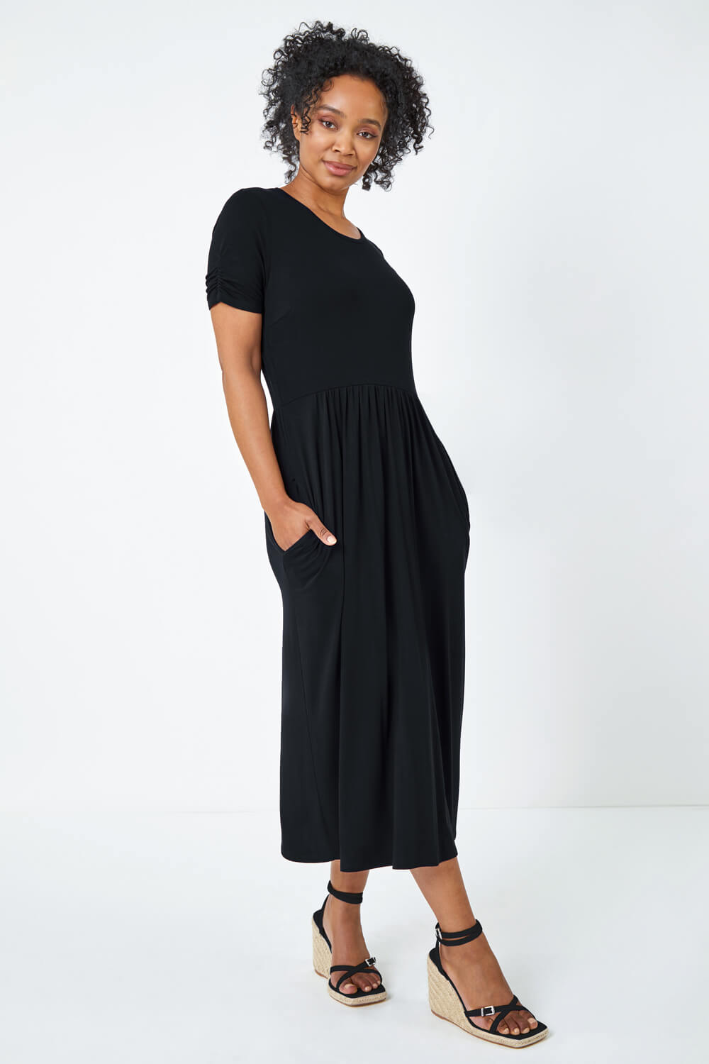 knee length dresses for ladies Black 2 Piece Colorblocked Dress Set main image 0