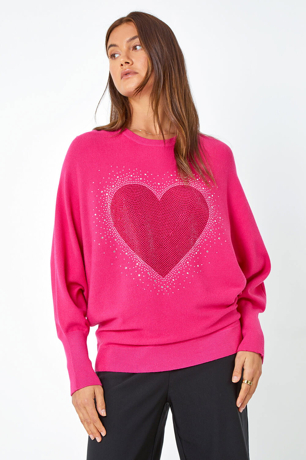Pink Diamante Embellished Heart Print Jumper, Image 3 of 5