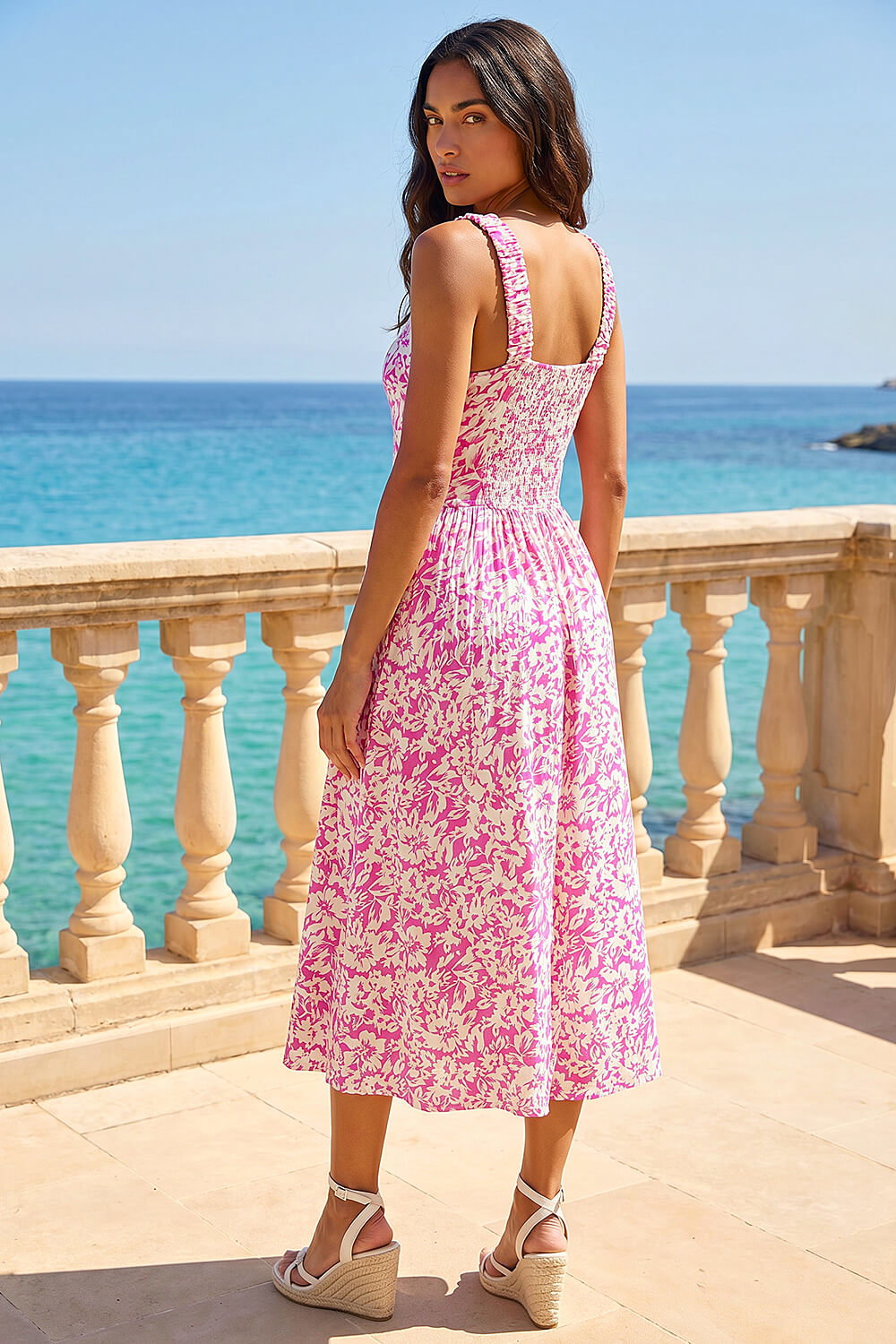 Fuschia Sleeveless Floral Midi Stretch Dress, Image 4 of 4