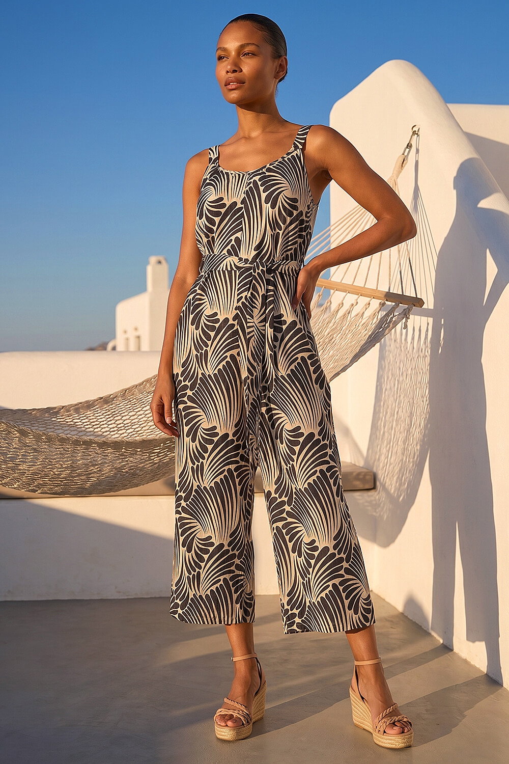 Roman Women's Black Abstract Strappy Jumpsuit Size 10