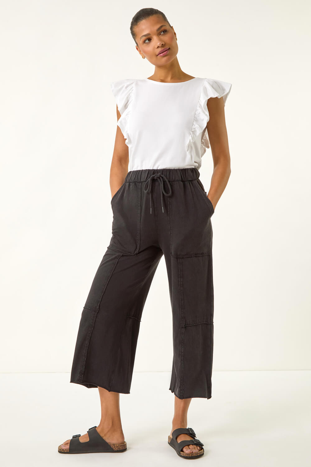 Black Jersey Cargo Culotte | Roman UK