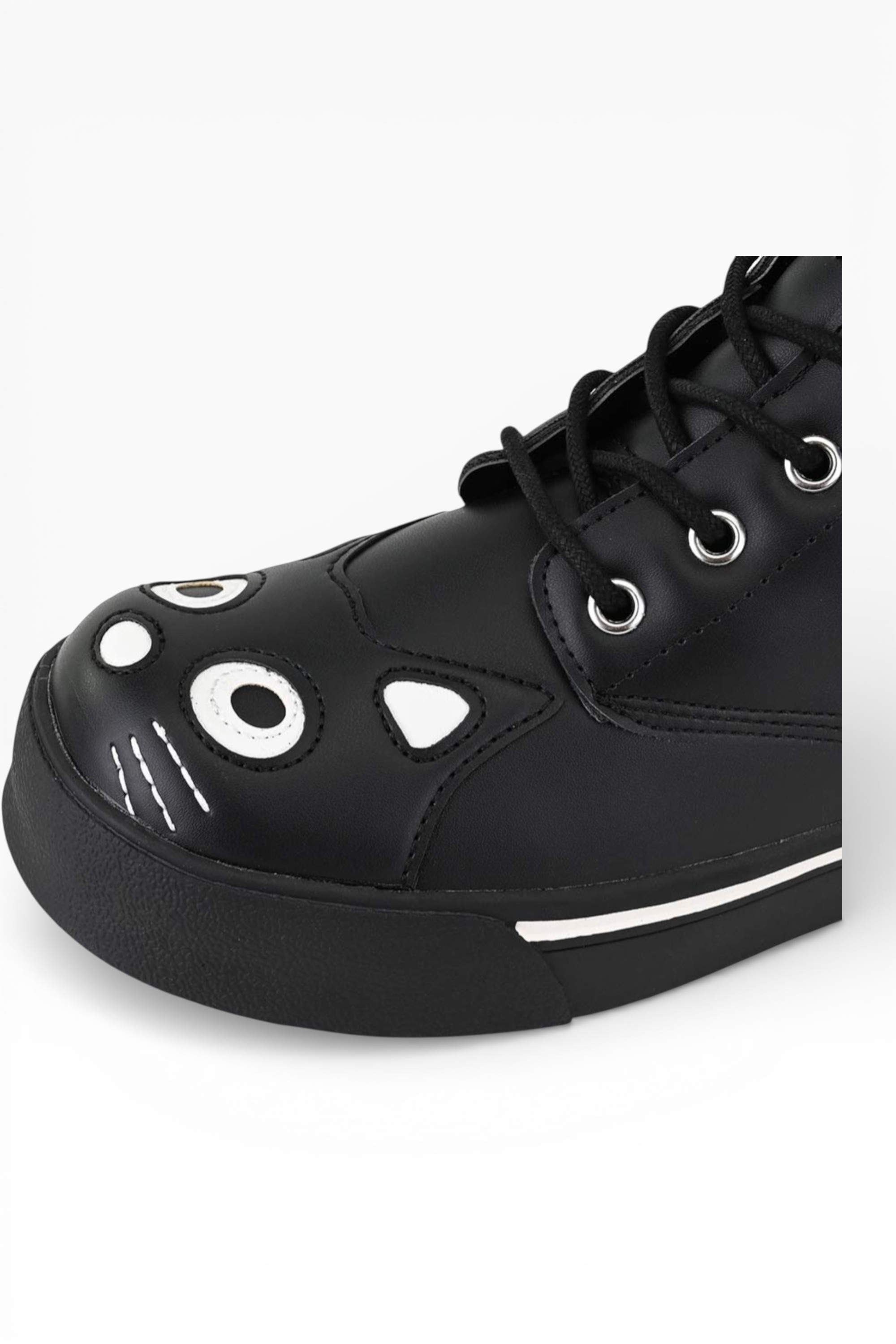 Black Kitty Faux Leather Combat Sneaker Boots, Image 6 of 8