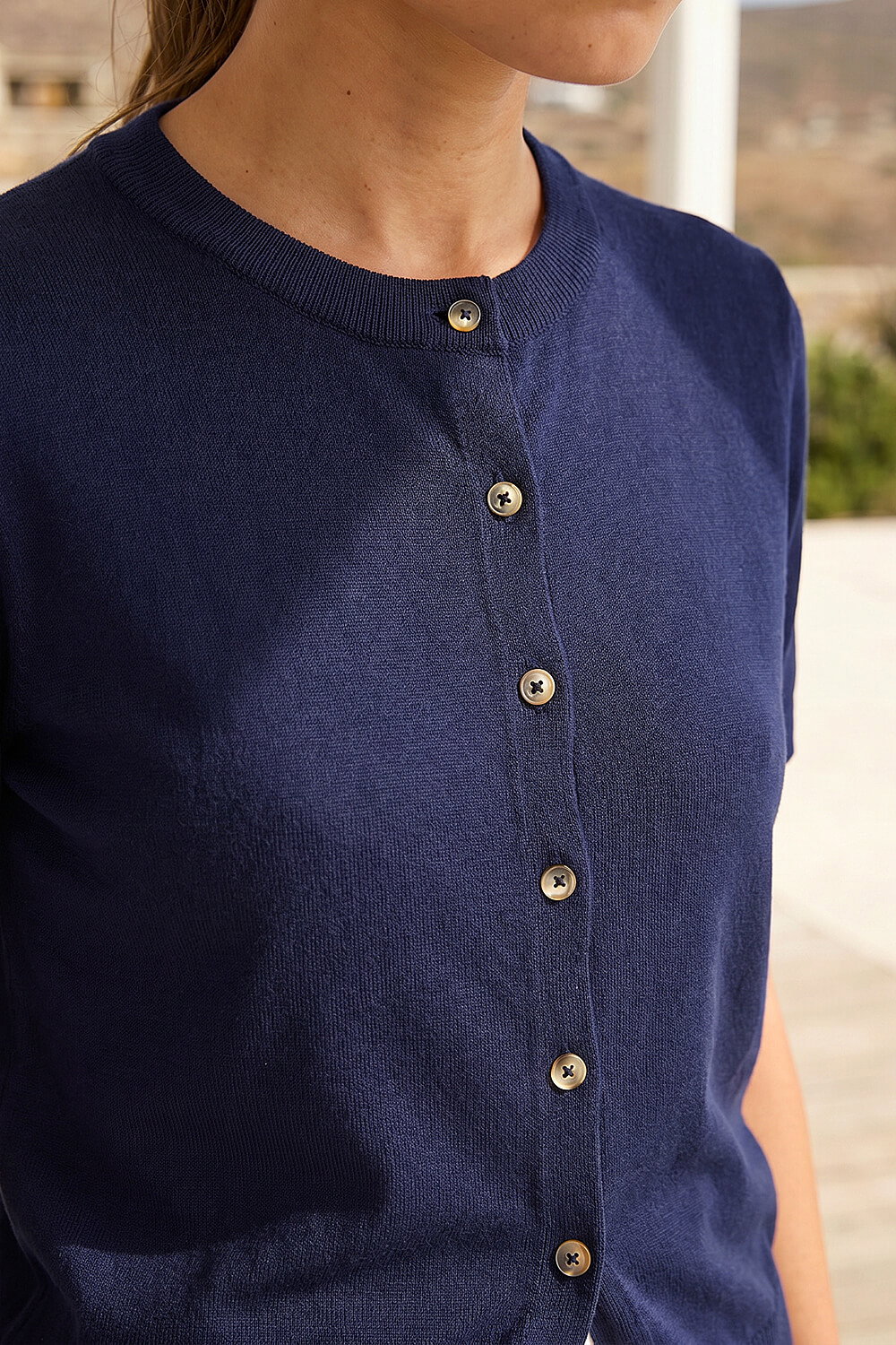 Navy Petite Buttoned Up Cardigan, Image 5 of 4