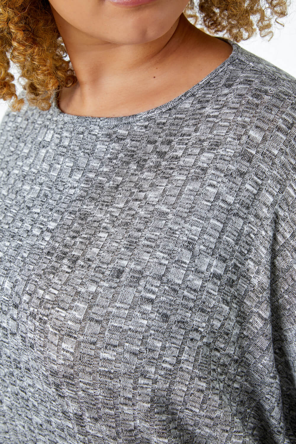 Grey Curve Ribbed Stretch Jersey Top, Image 6 of 5