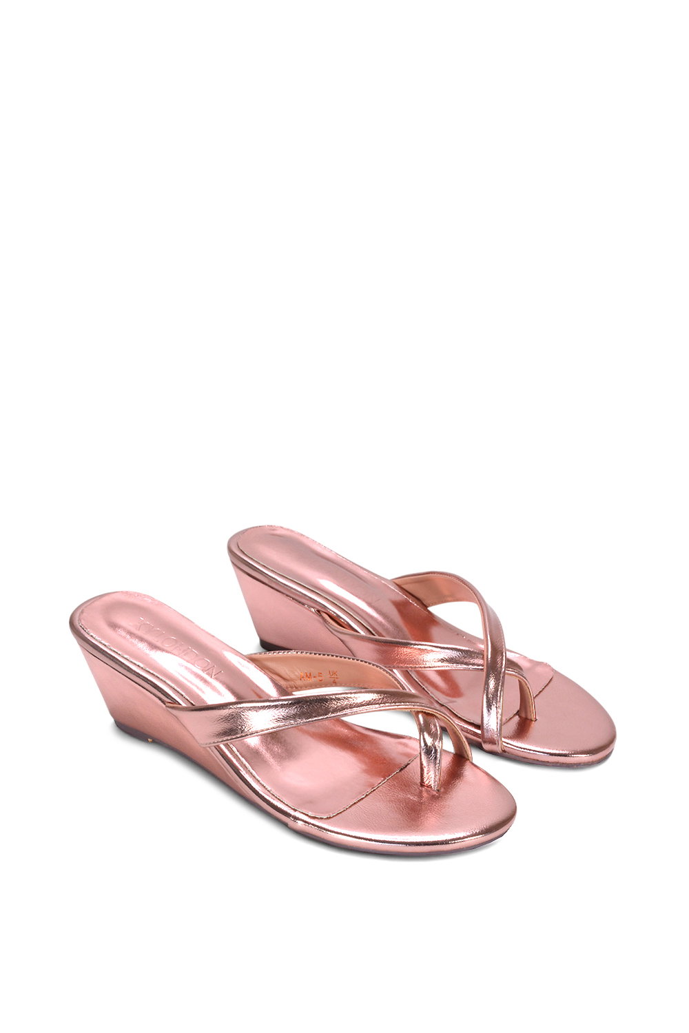 Brown XY LONDON Brown 'Rosa' Mid Wedge Heel Sandal Mules With Toe Post, Image 5 of 6