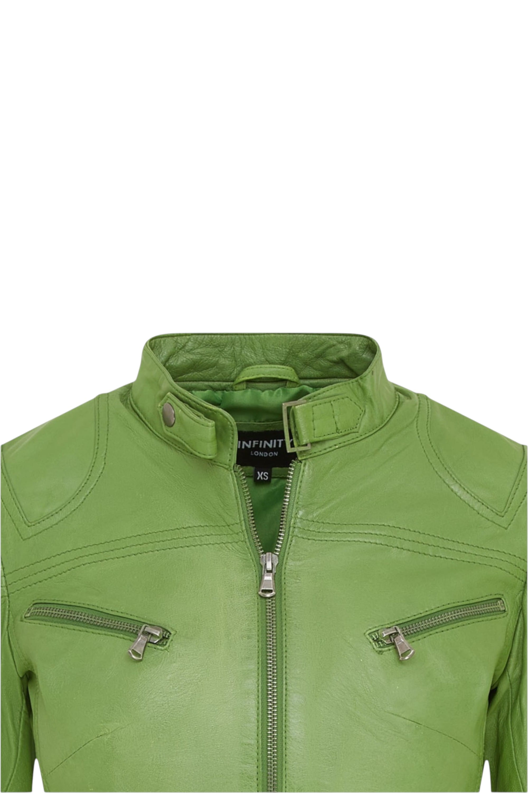 Green Slim-Fit Leather Biker Jacket-Tulsa, Image 6 of 7