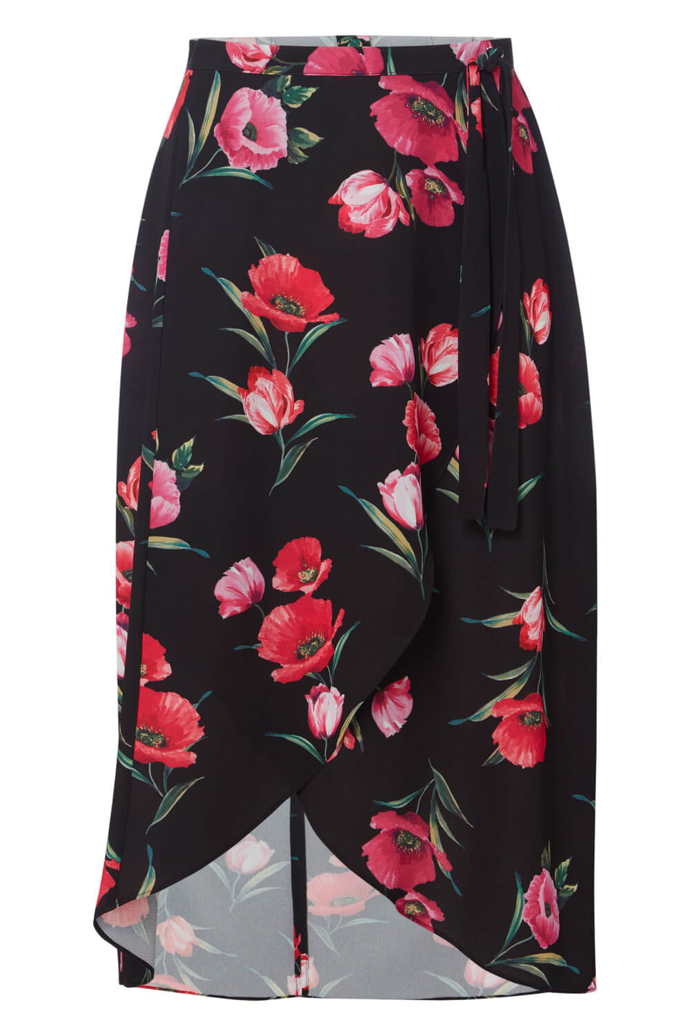 Black Floral Print Wrap Skirt, Image 6 of 5
