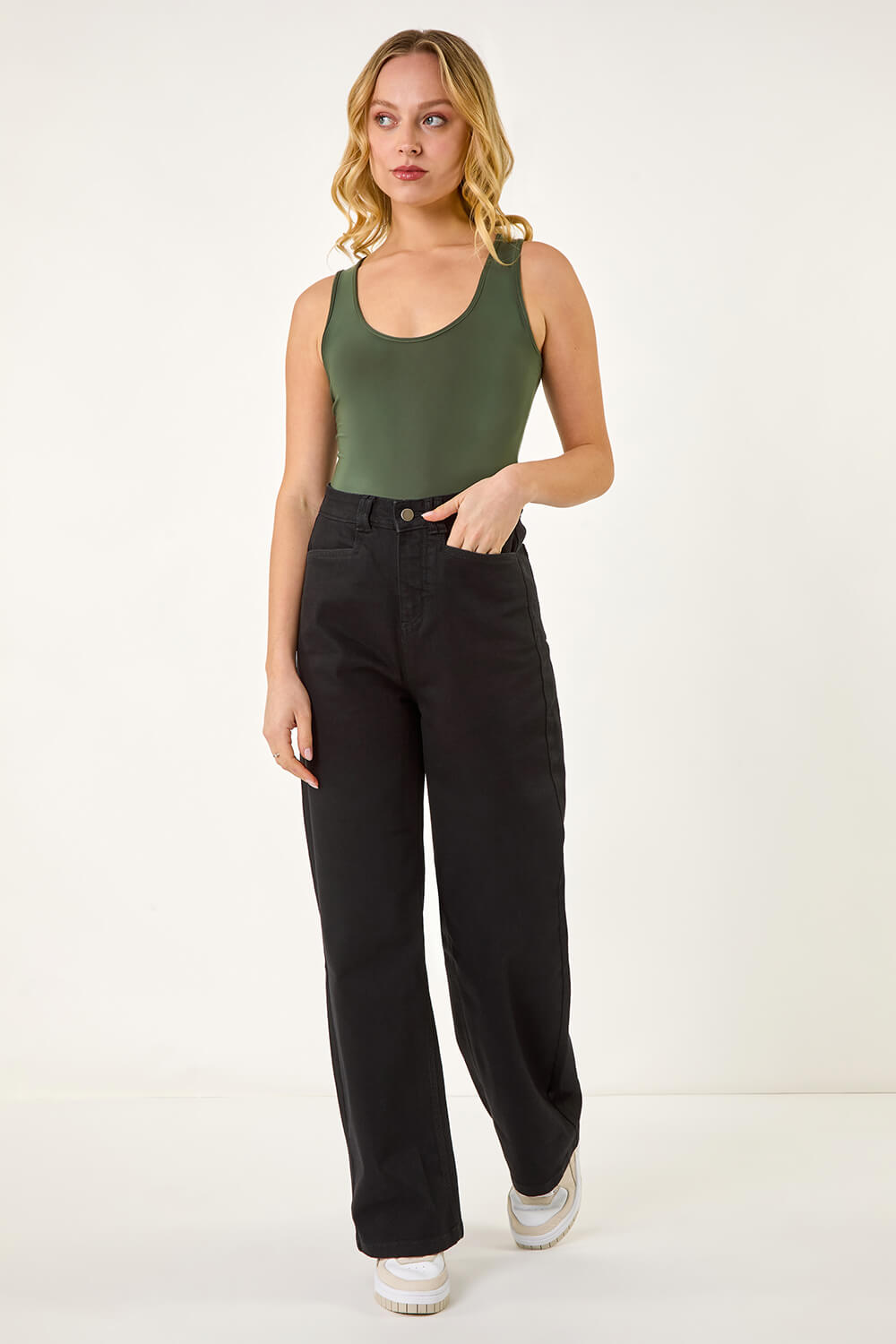 Black Dusk Denim Stretch Wide Leg Jeans, Image 1 of 5