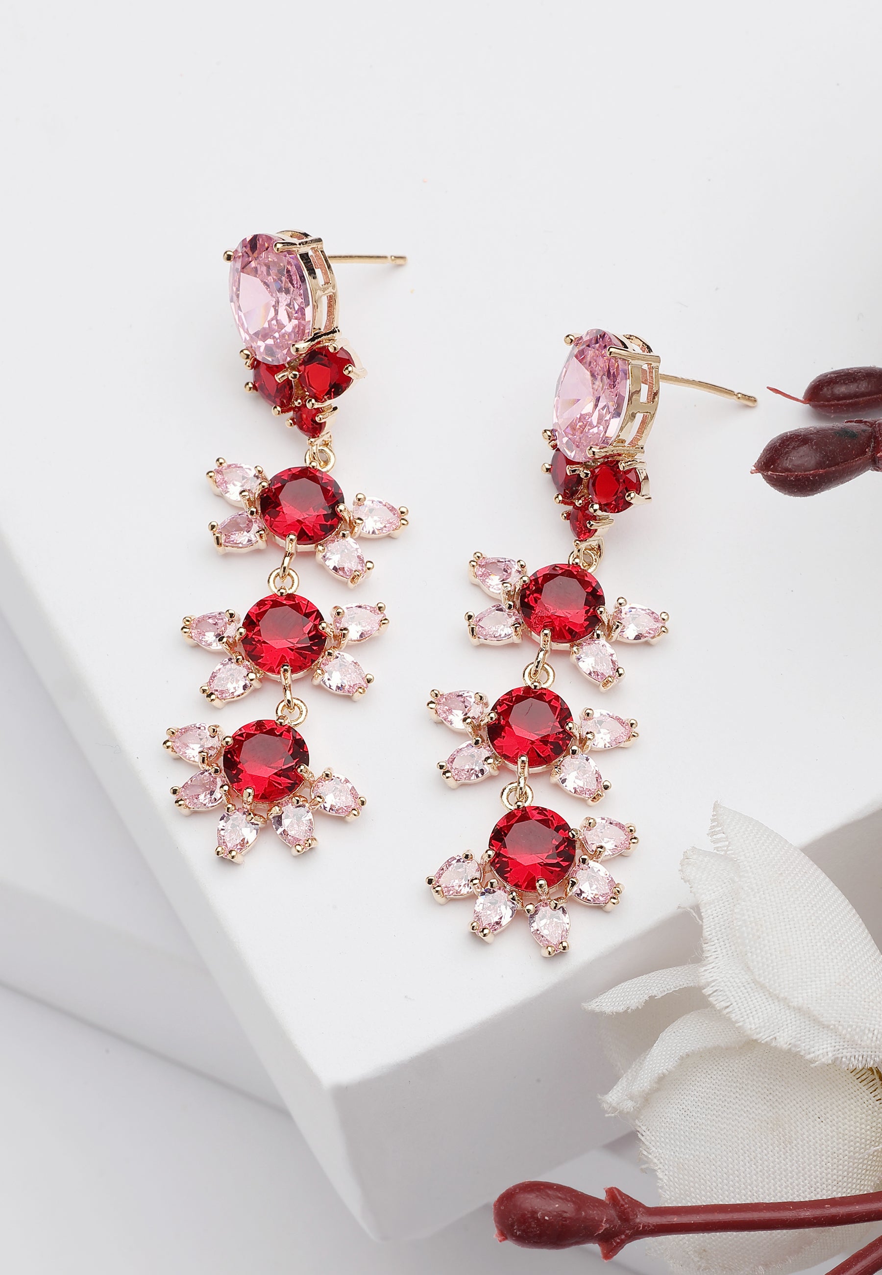 Pink Diva Floral Dangle Earrings, Image 2 of 5