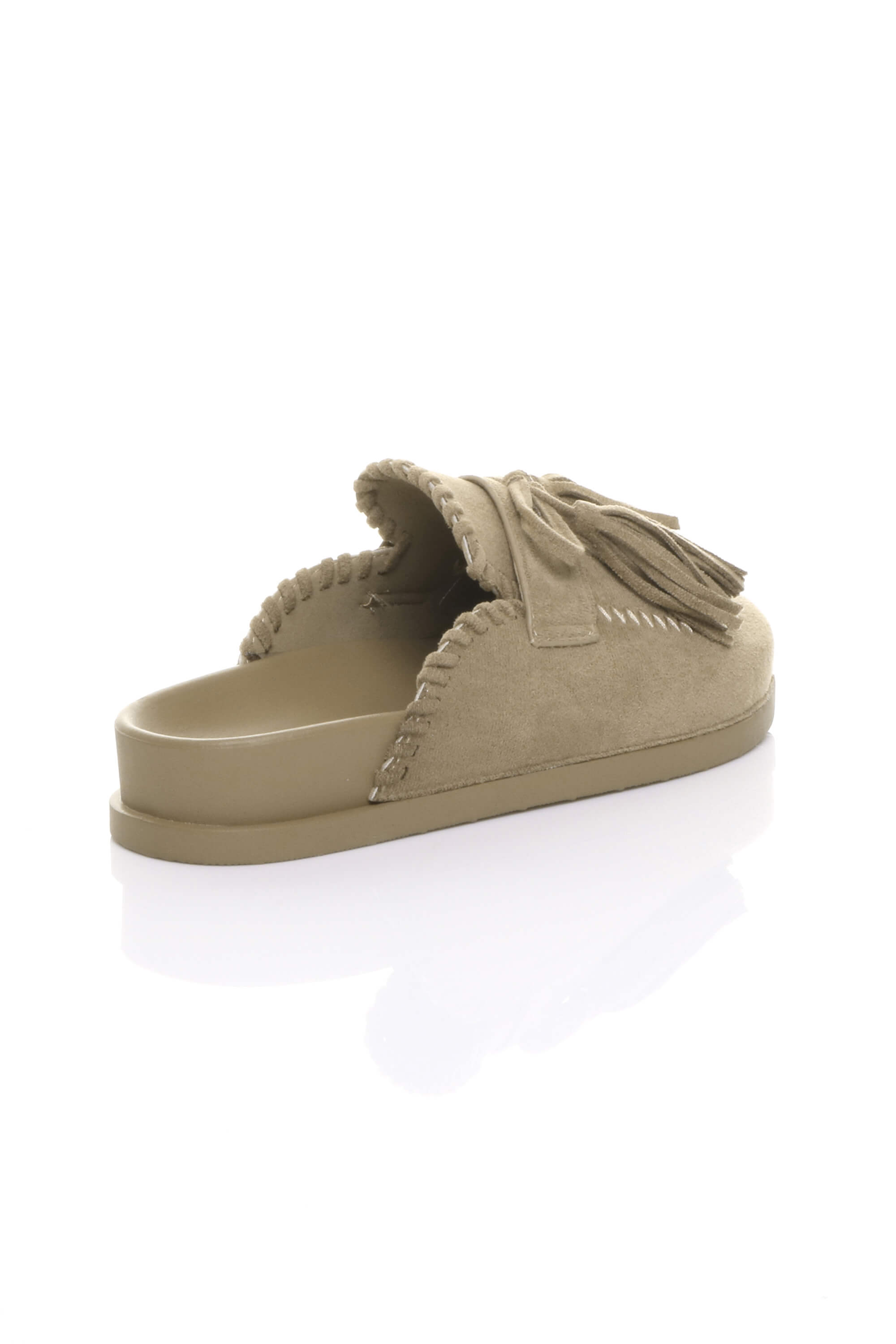 Beige AJVANI Beige Flat Tassel Moccasin Mules Sandals Sliders, Image 4 of 4