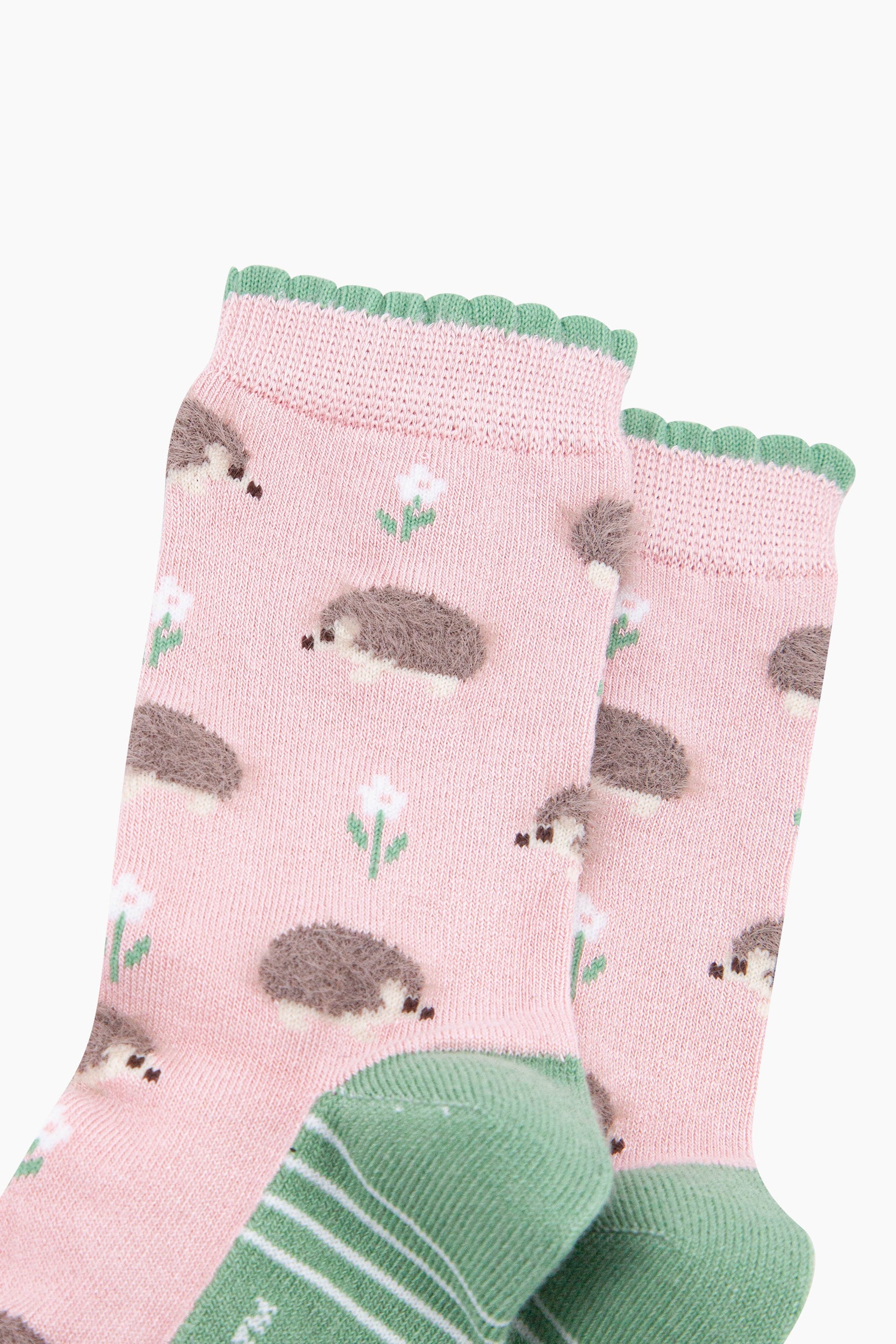 Light Pink Hedgehog Floral Fluffy Bamboo Socks in Pink, Image 2 of 4
