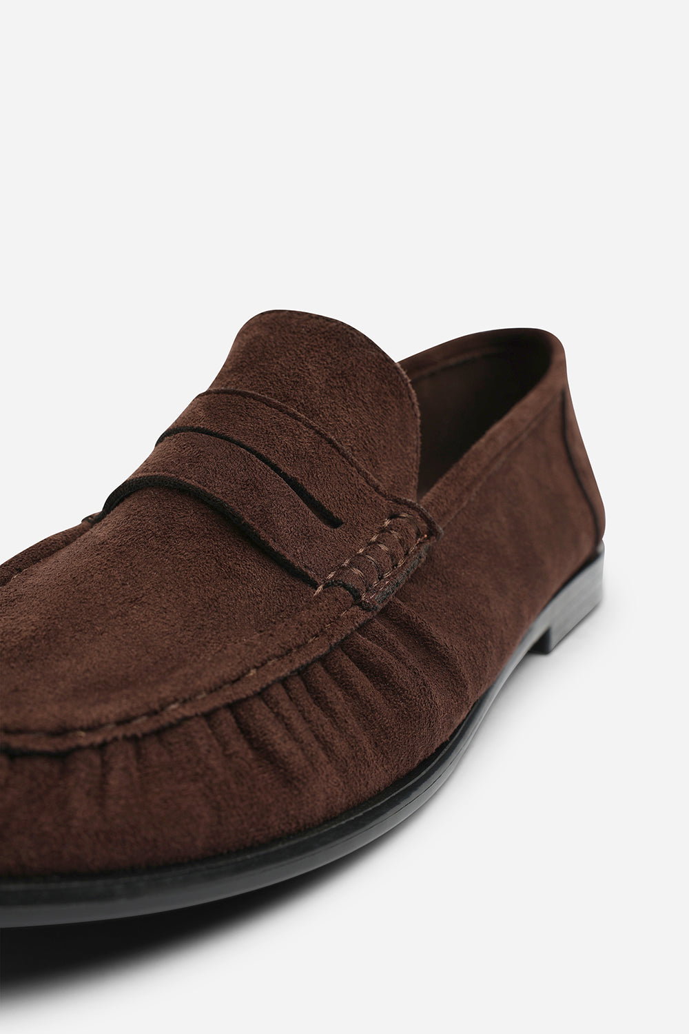 Dark Brown Charleigh Ruched Detail Flat Penny Loafers, Image 6 of 7