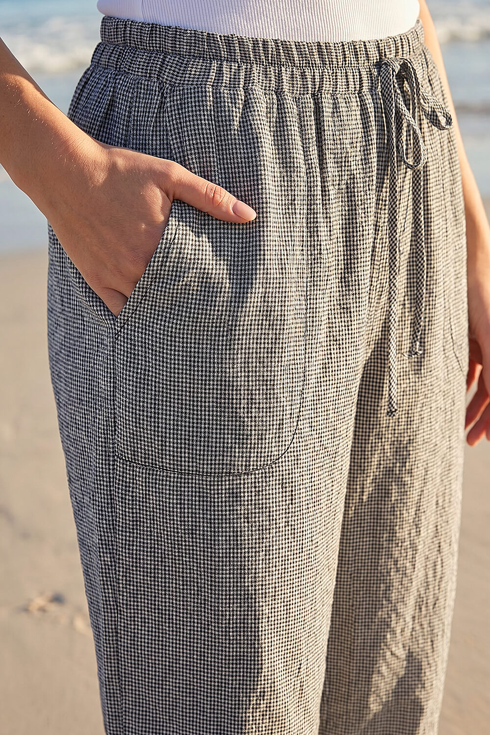Blue Petite Gingham Stretch Cropped Trouser, Image 5 of 4