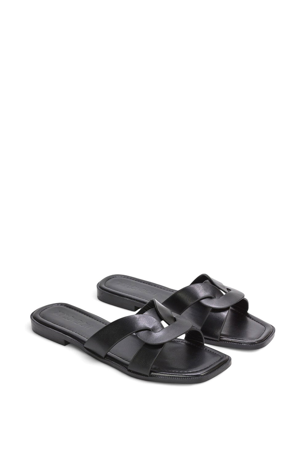 Black 'Charley' Open Toe Slip On Slider Sandals With Square Toe, Image 4 of 5