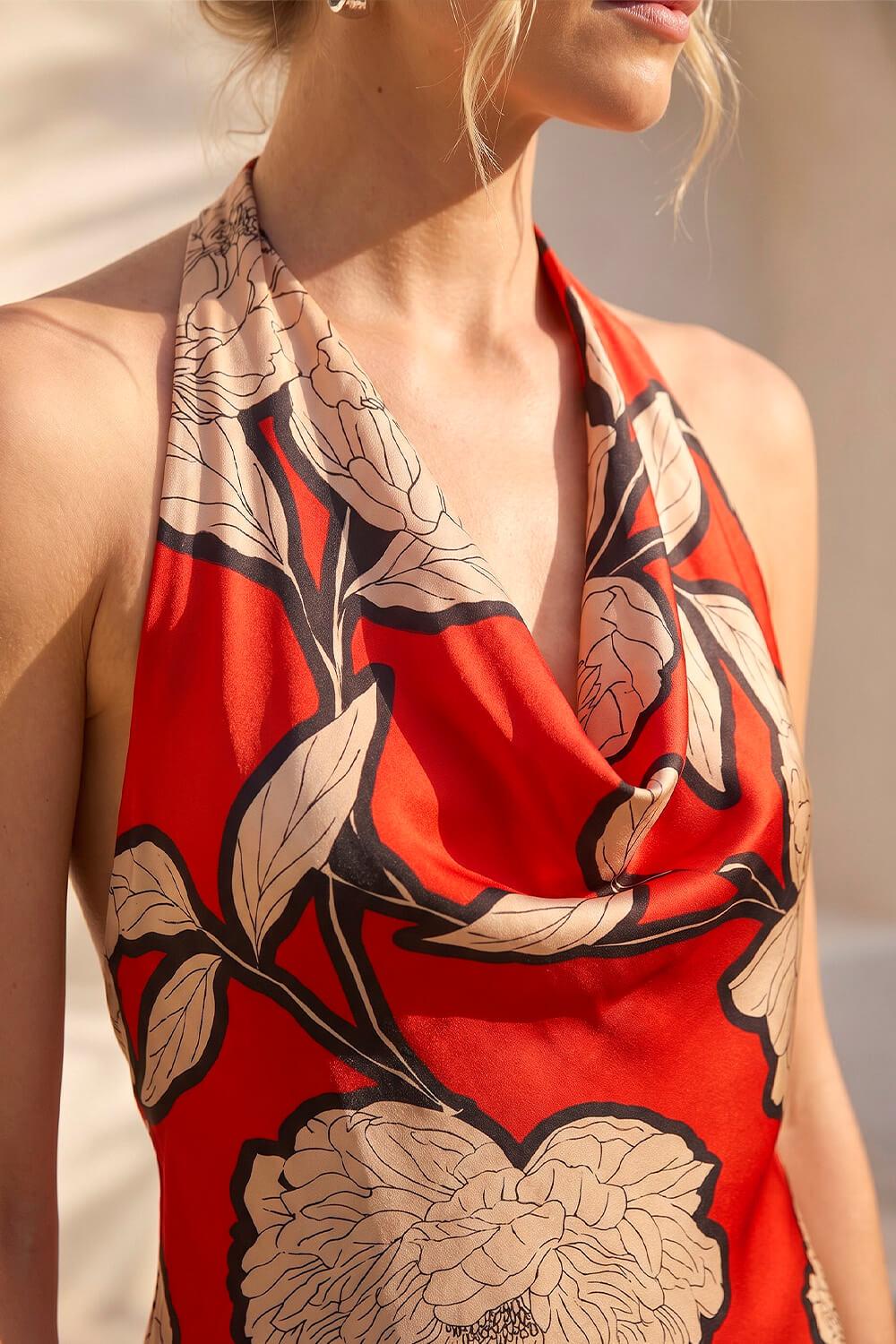 ORANGE Floral Print Satin Bias Cut Bodycon Dress, Image 5 of 4