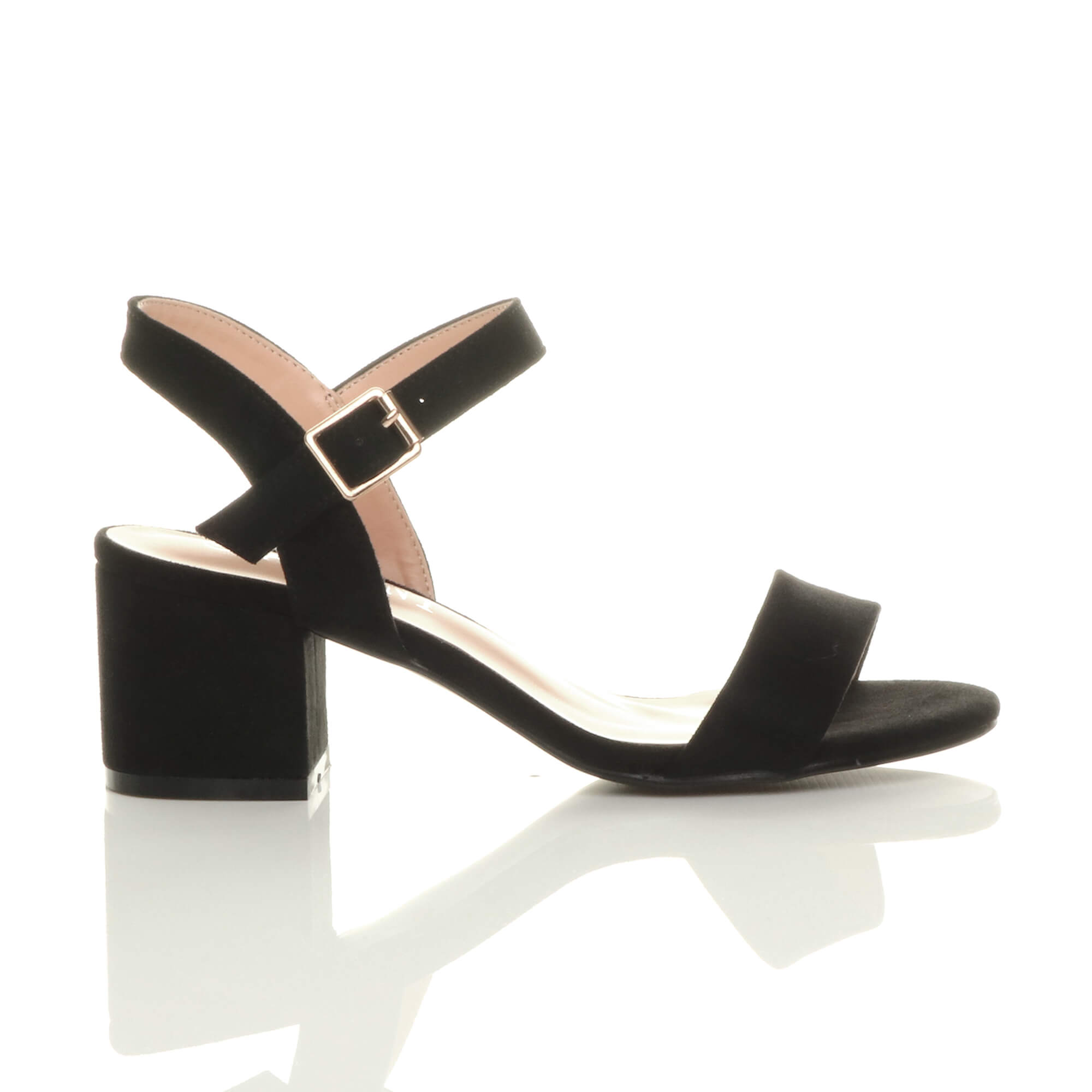 Black AJVANI Black Mid Block Heel Strappy Sandals, Image 2 of 6