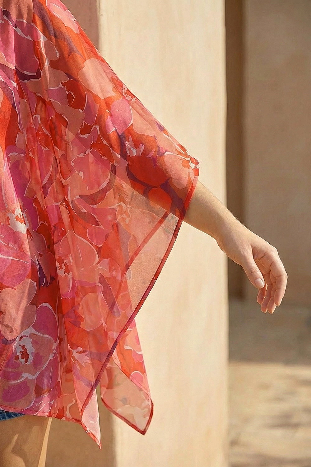 Cerise Curve Floral Chiffon Hanky Hem Top, Image 5 of 4