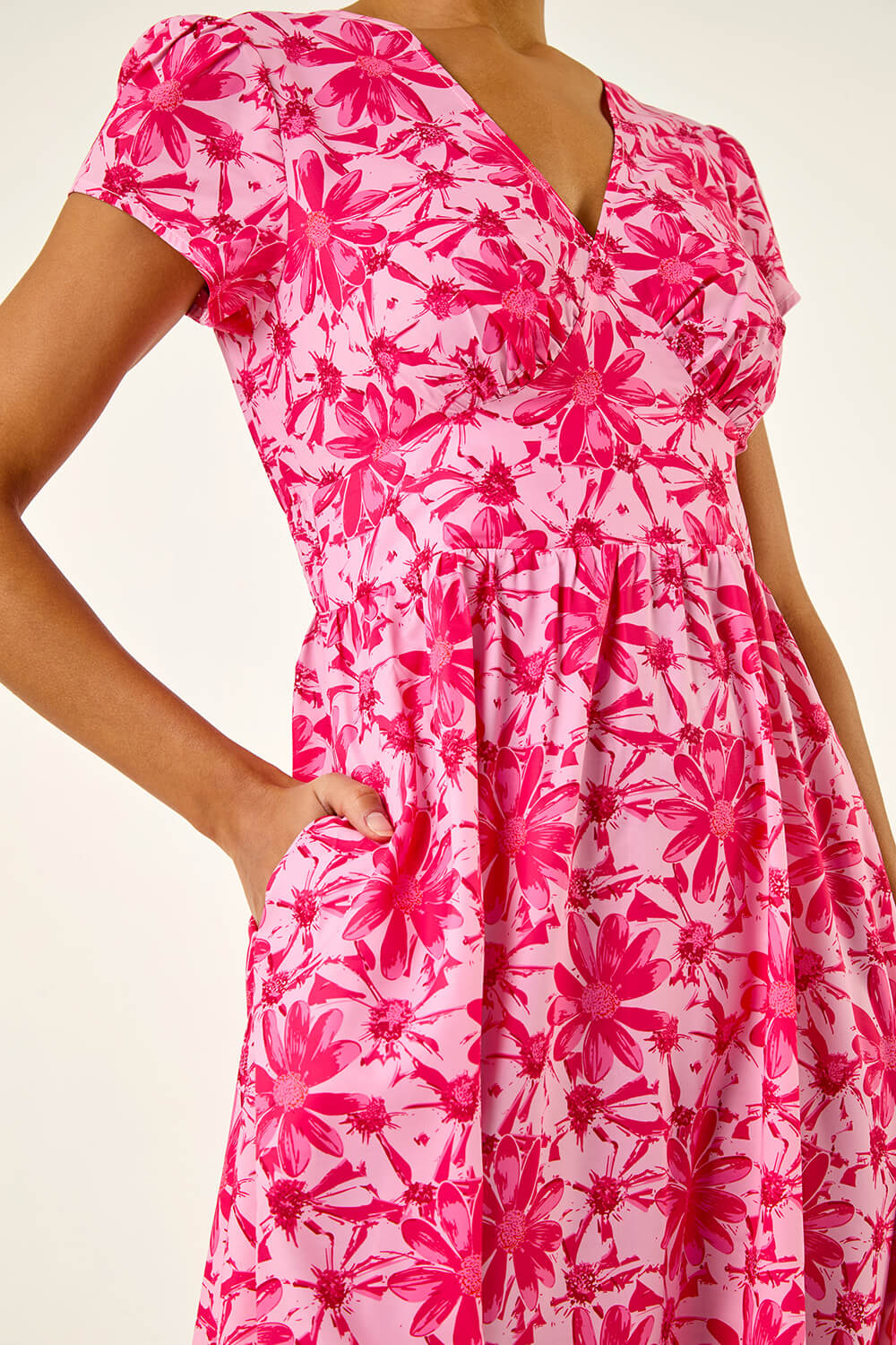 PINK Floral Print Midi Tea Dress, Image 6 of 5