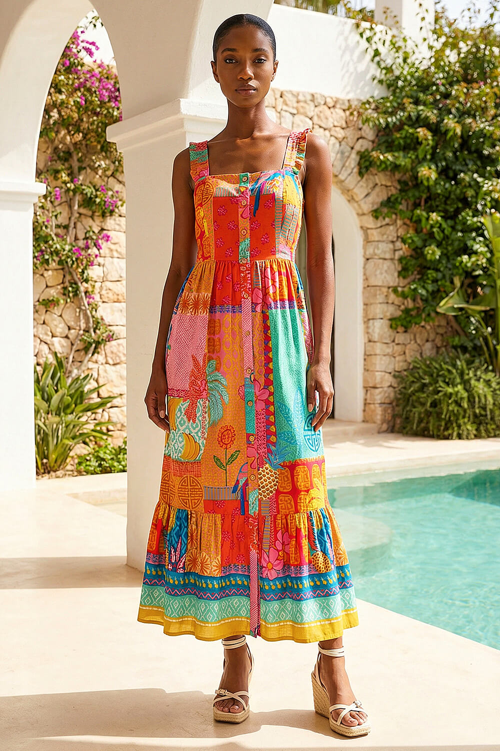 PINK Petite Patchwork Tiered Maxi Dress, Image 1 of 4
