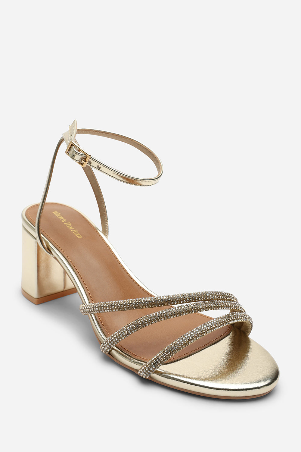 Gold Khalani Diamante Strappy Heels, Image 3 of 6