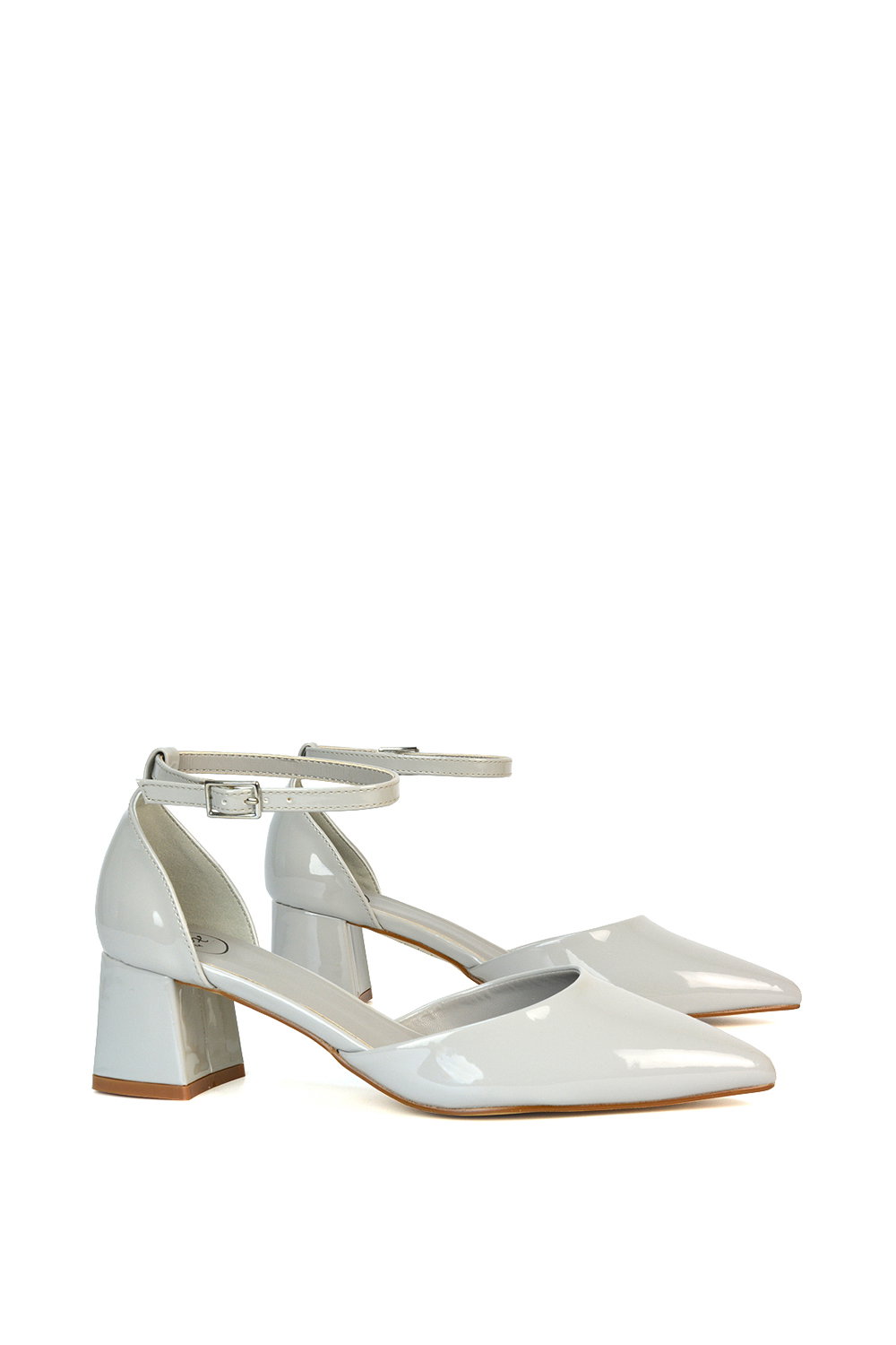 Grey XY LONDON Grey 'Evie' Low Block Heel Court Shoes With Pointed Toe, Image 3 of 6