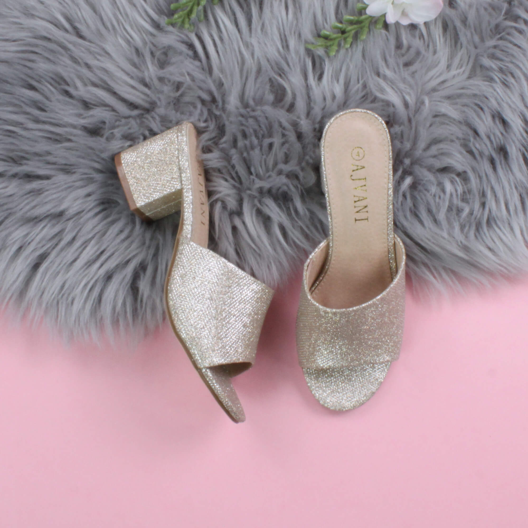 Rose Gold AJVANI Rose Gold Mid Block Heel Peep Toe Mules Sandals, Image 4 of 6