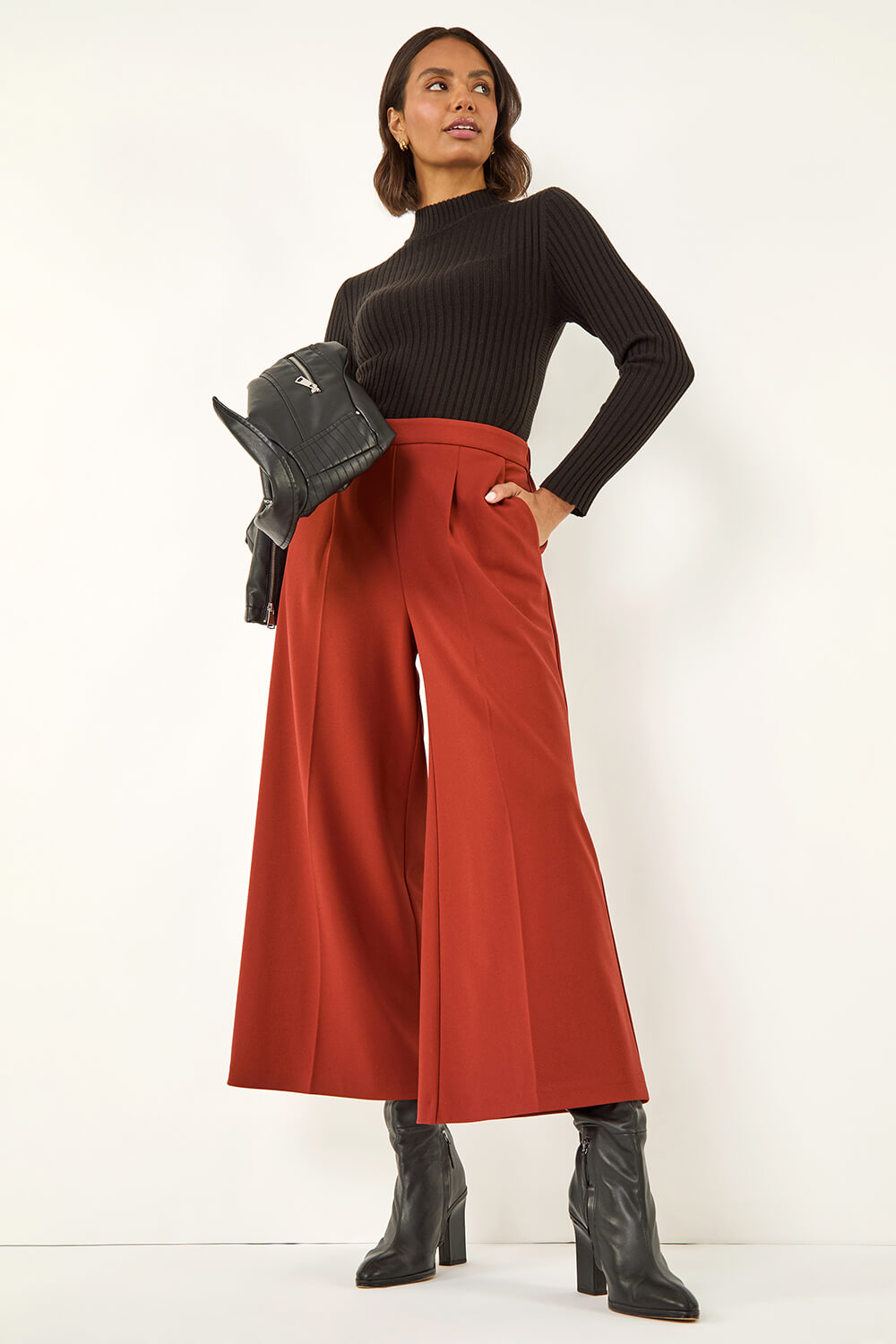Rust Wide Leg Premium Stretch Culottes, Image 1 of 5
