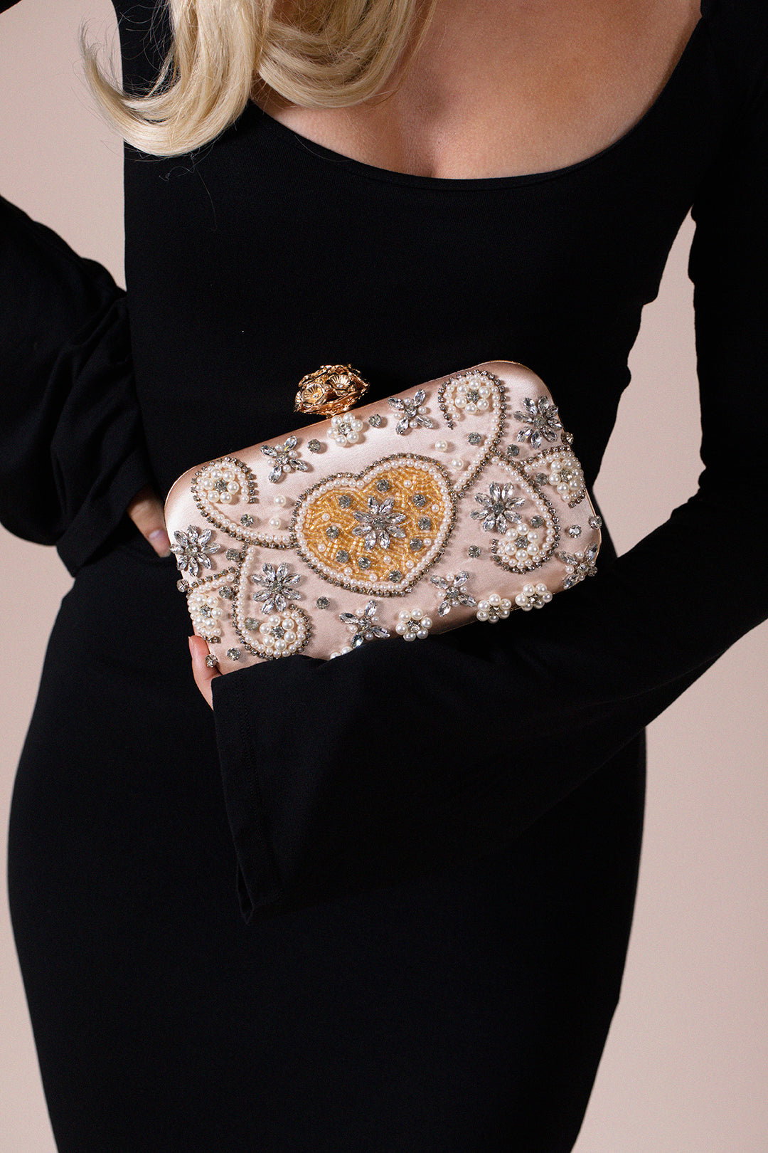 Gold Heart Beaded Clutch Bag, Image 3 of 5
