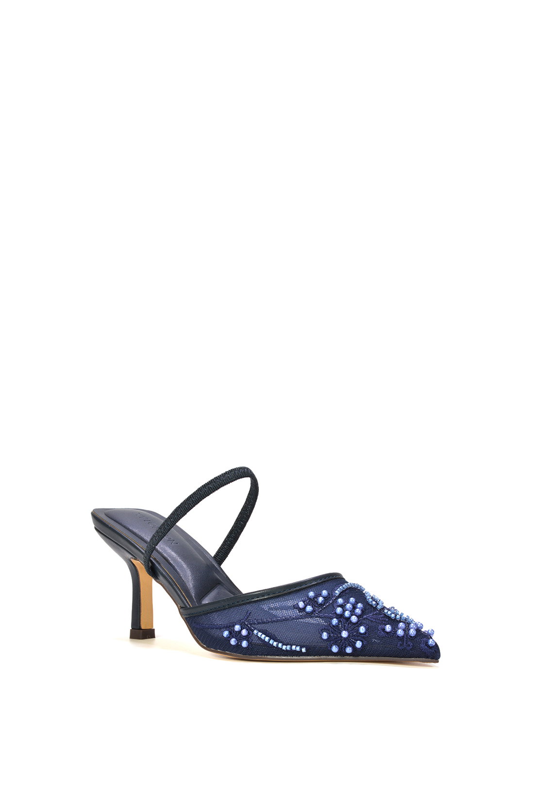 Navy Embroidered Slingback Mesh Court Shoes, Image 2 of 6