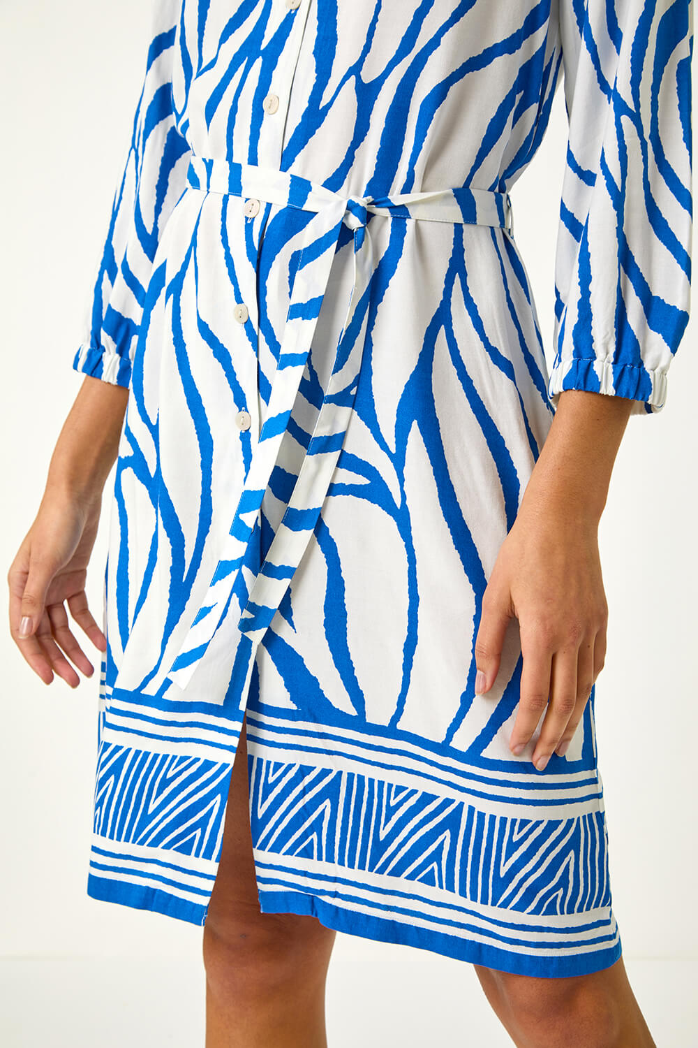 Royal Blue Abstract Border Tie Shirt Dress, Image 6 of 5