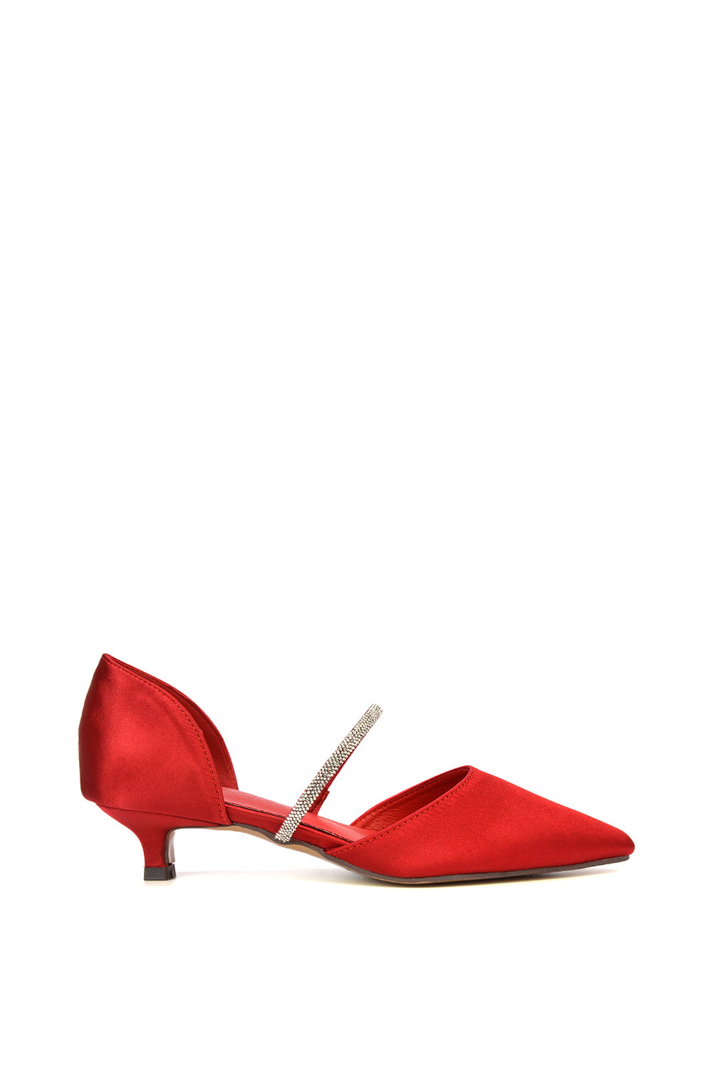 Black 'Laura' Diamante Strap Kitten Heel Pointed Toe Court Shoes