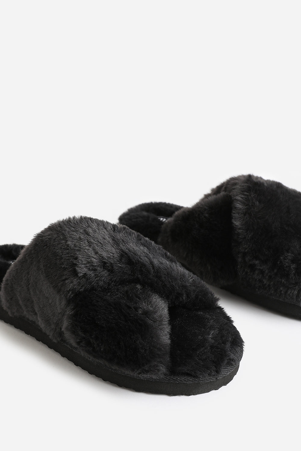 Black 'Cuddle' Cross Over Fluffy Slippers, Image 3 of 4