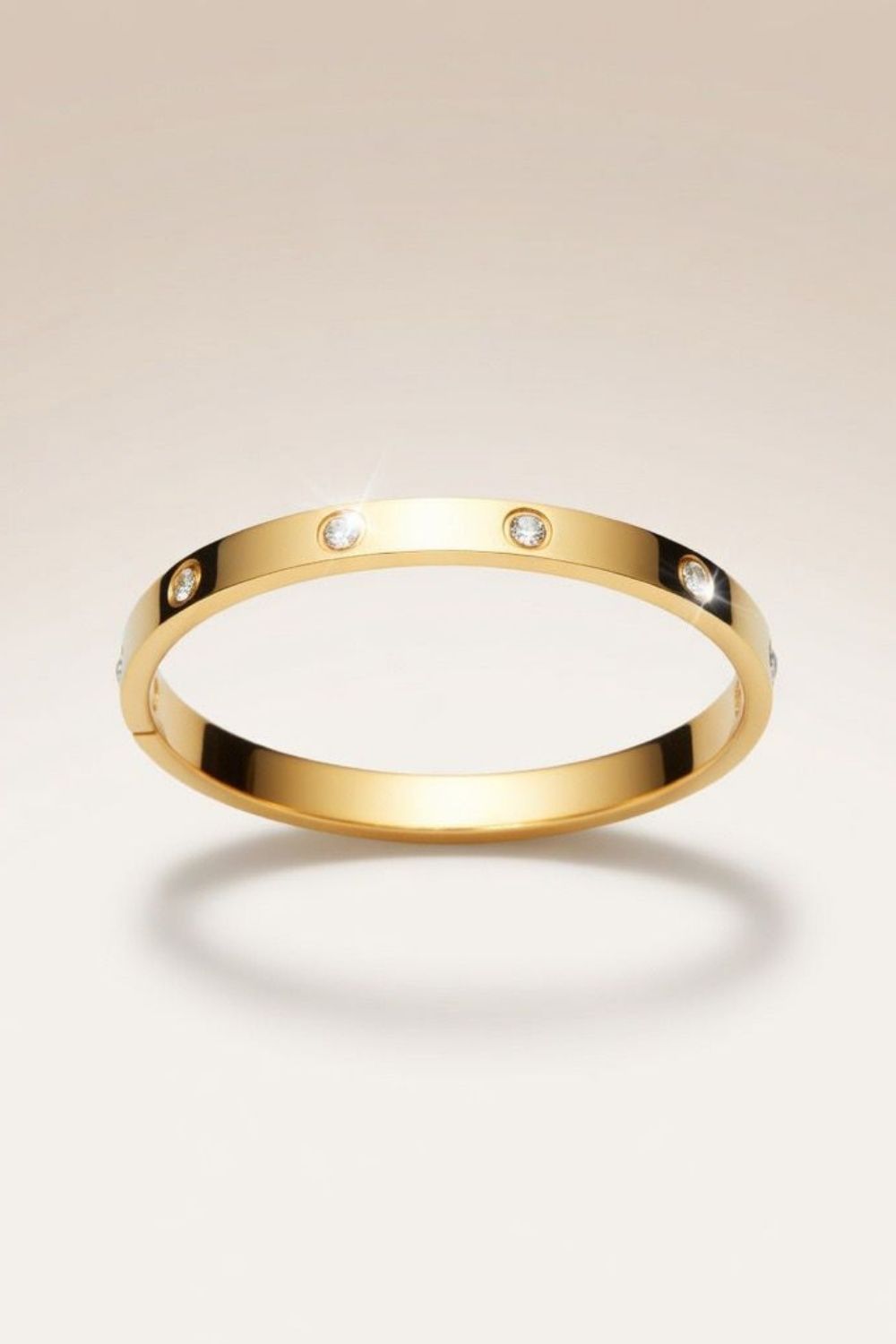Gold Stainless Steel Wide Crystal Zircon Oval Geometric Open Split Cuff Bangle, Image 1 of 1