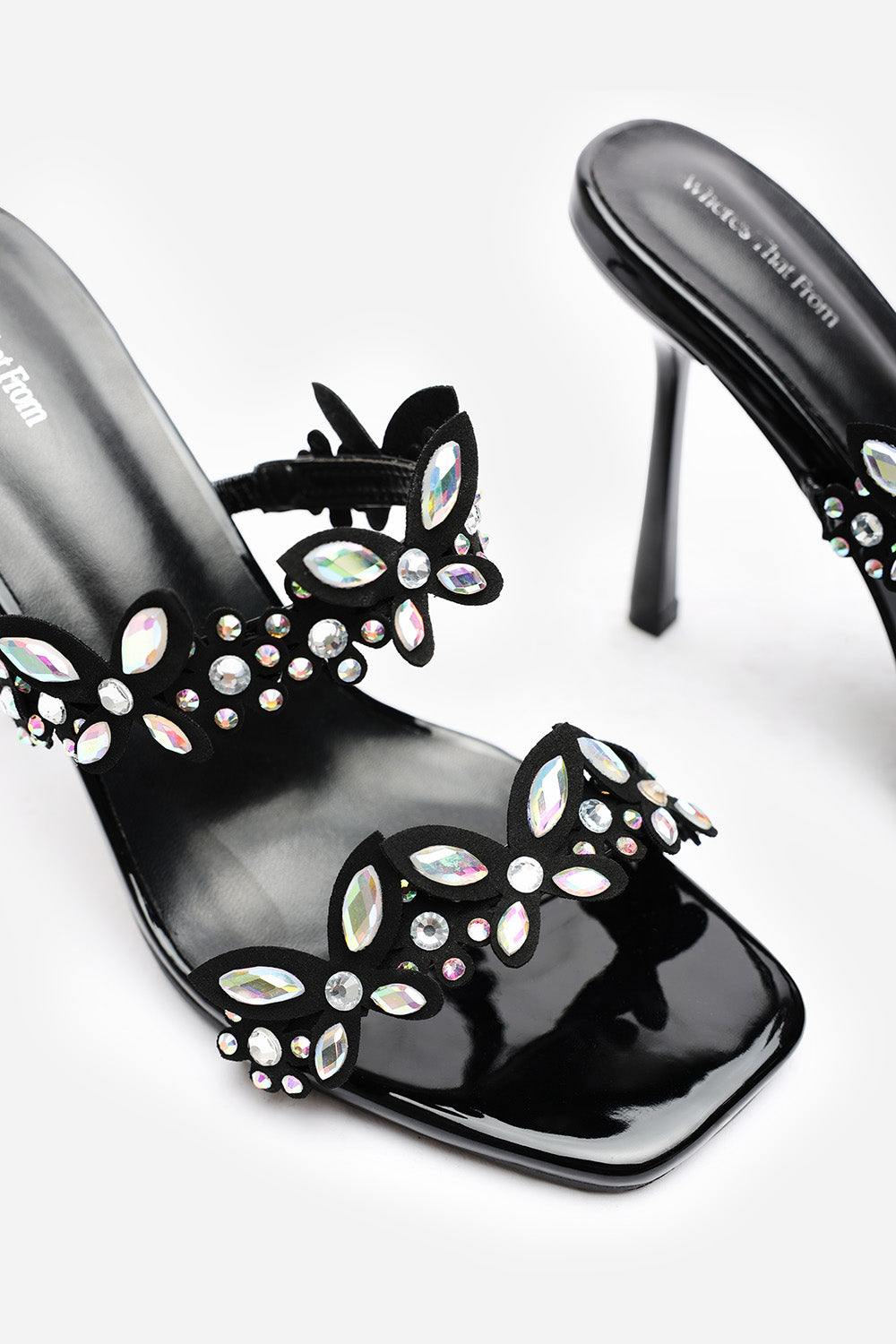 Black Dazira Cut Out Flower Trim Heeled Mules, Image 5 of 6