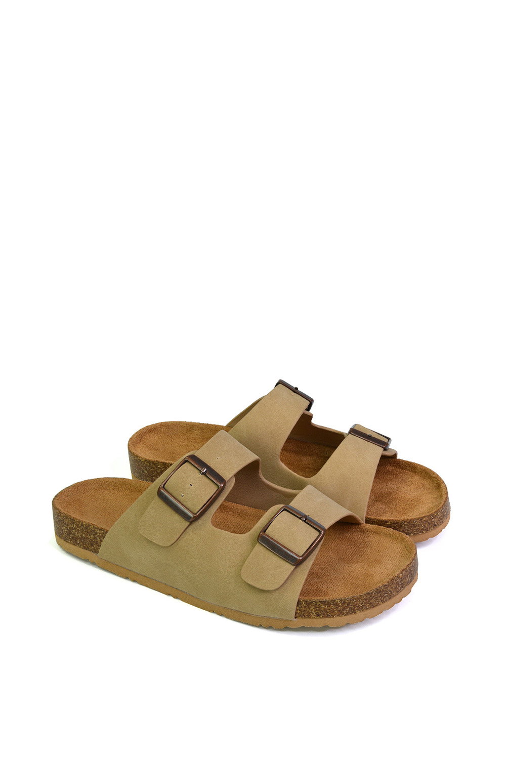 Taupe XY LONDON Taupe 'Star' Double Strap Buckle Up Summer Slip On Flat Sandals, Image 3 of 5