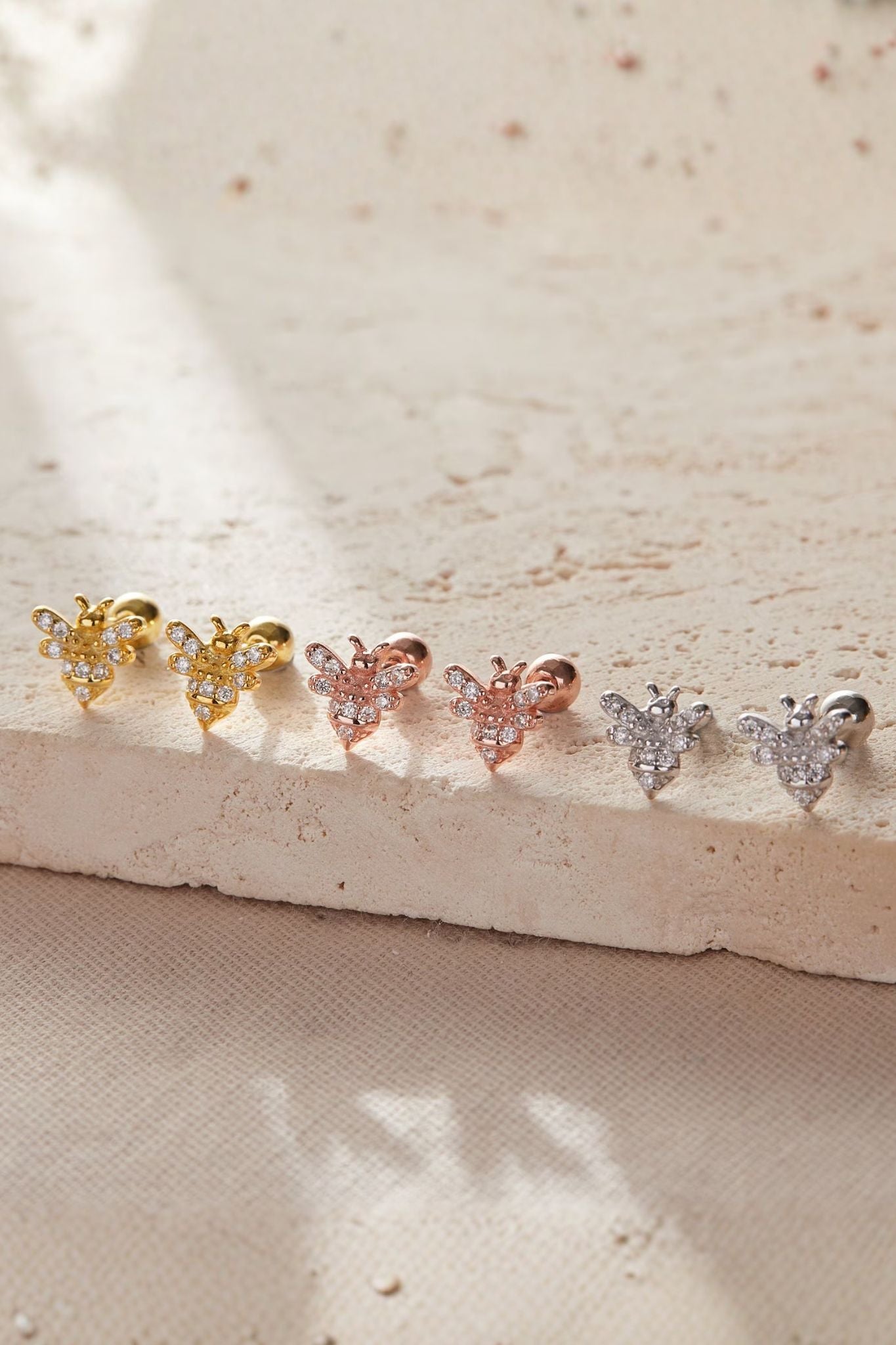 Silver Mia Gioielli Silver Sterling Silver 20G Bee Cartilage Studs Pair, Image 1 of 3