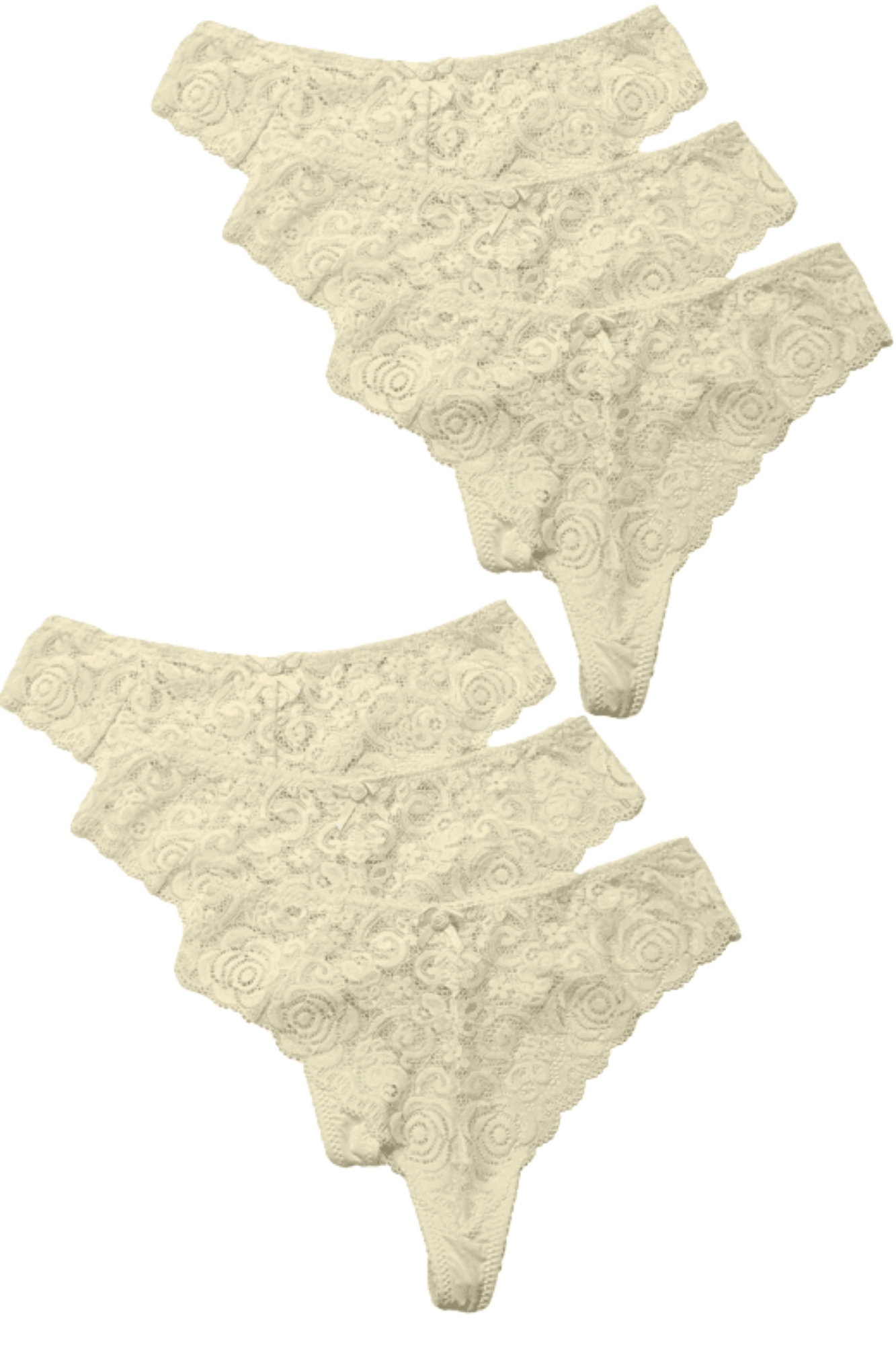 Ivory 6 Pack Floral Lace Thong, Image 5 of 5