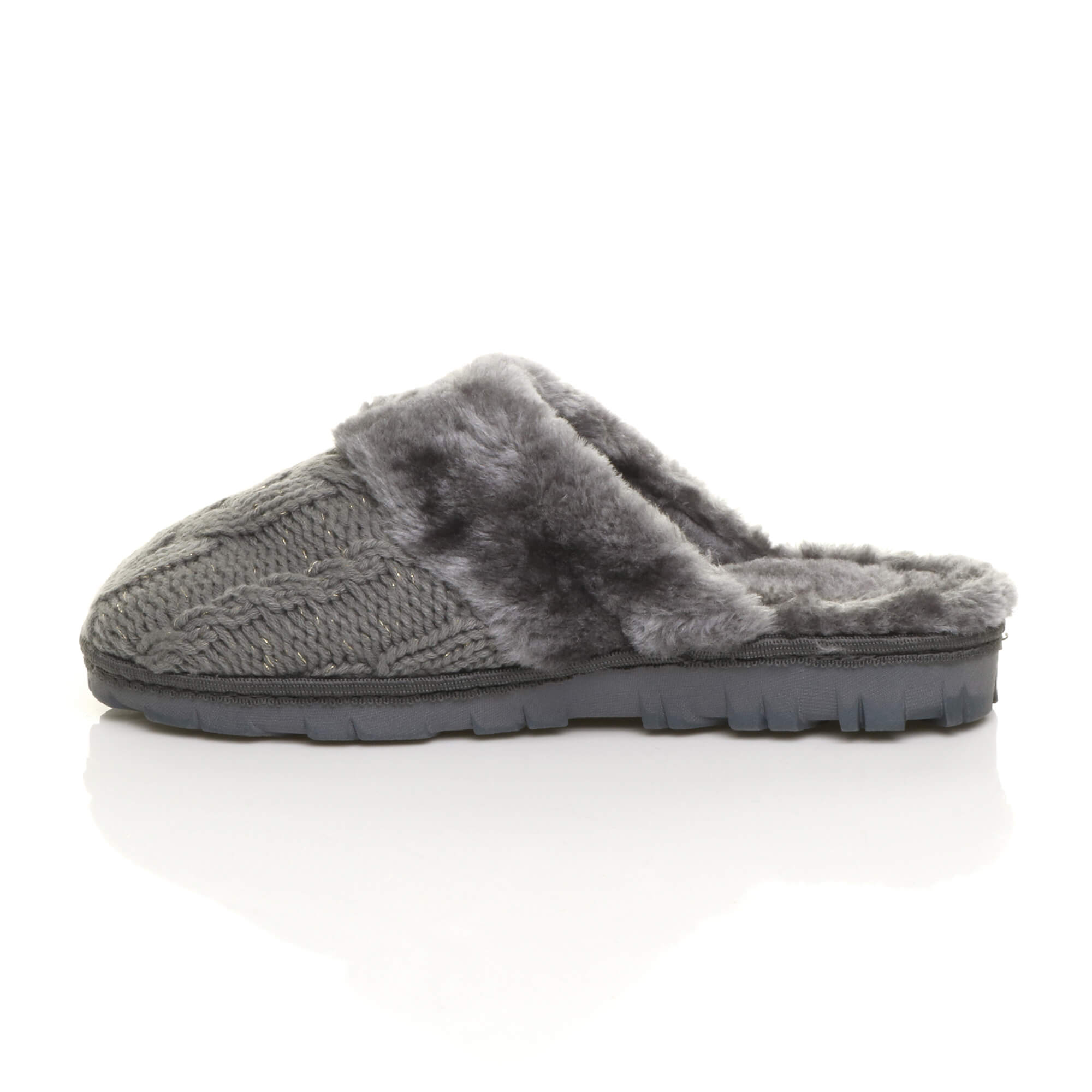 Grey AJVANI Grey Glitter Knitted Mules Slippers, Image 2 of 5